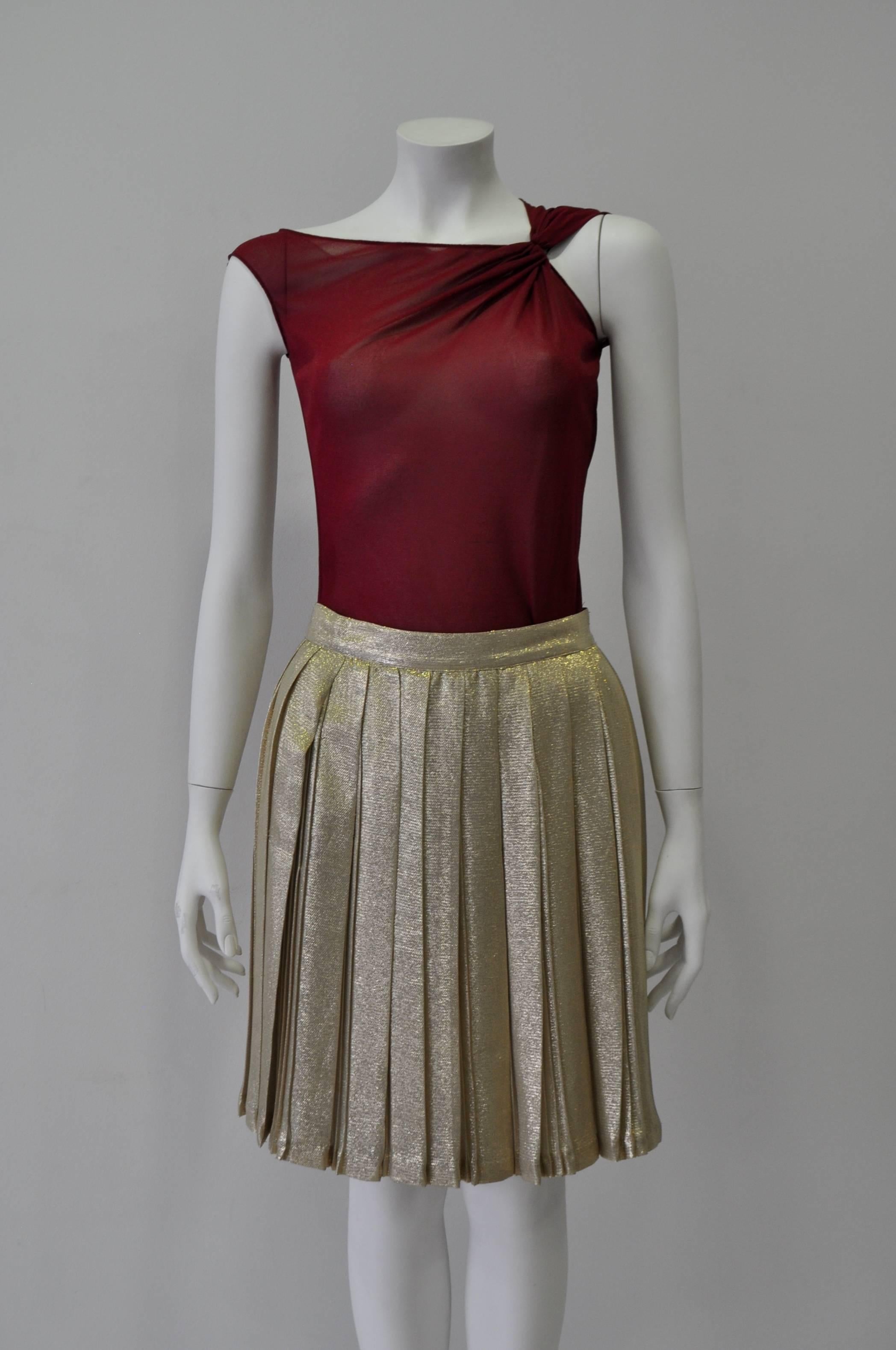 Fabulous Gianni Versace Couture Gold Lurex Pleated Silk Skirt For Sale 3