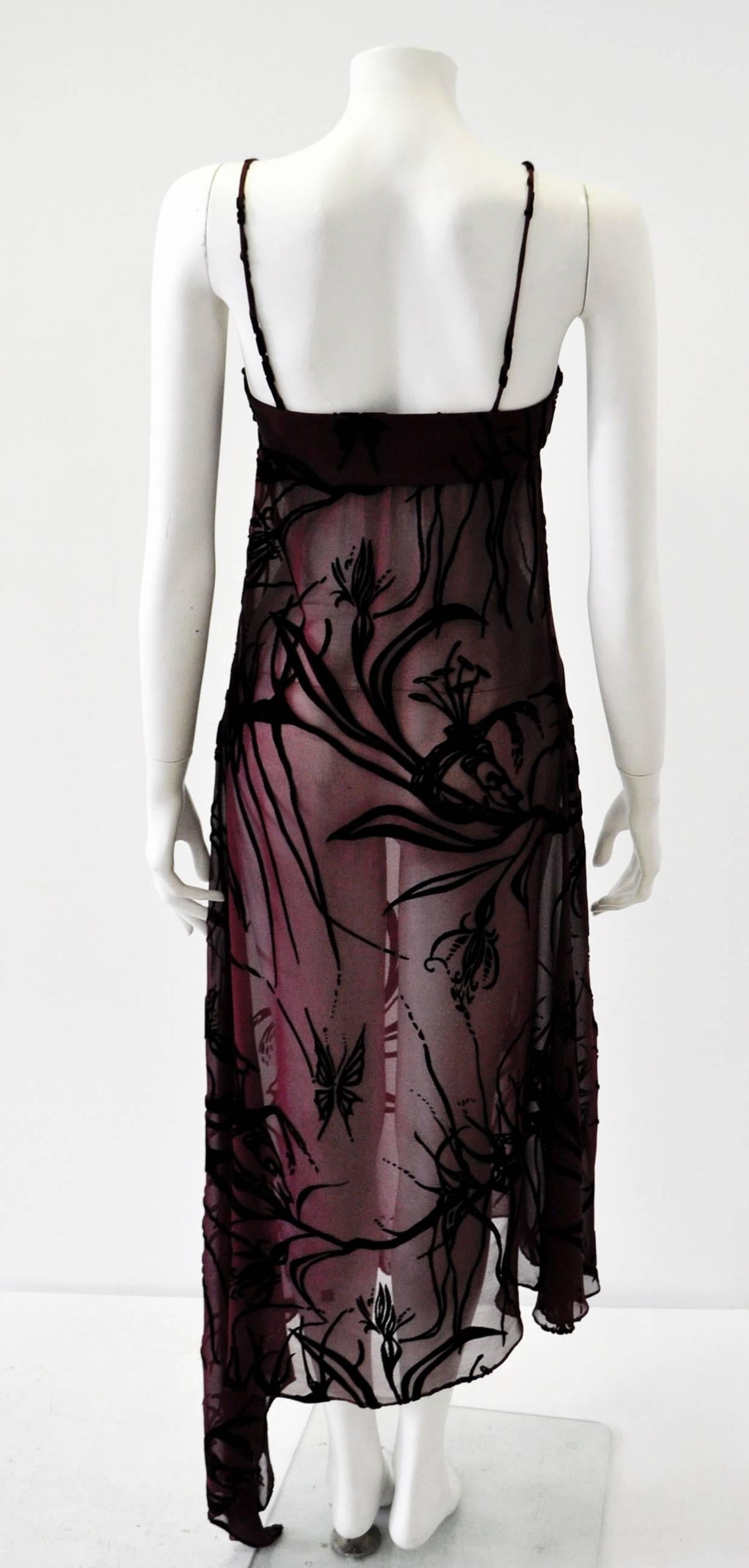 Women's Mod Angelo Mozzillo Sheer Burgundy Burnt Out Velvet Dress For Sale