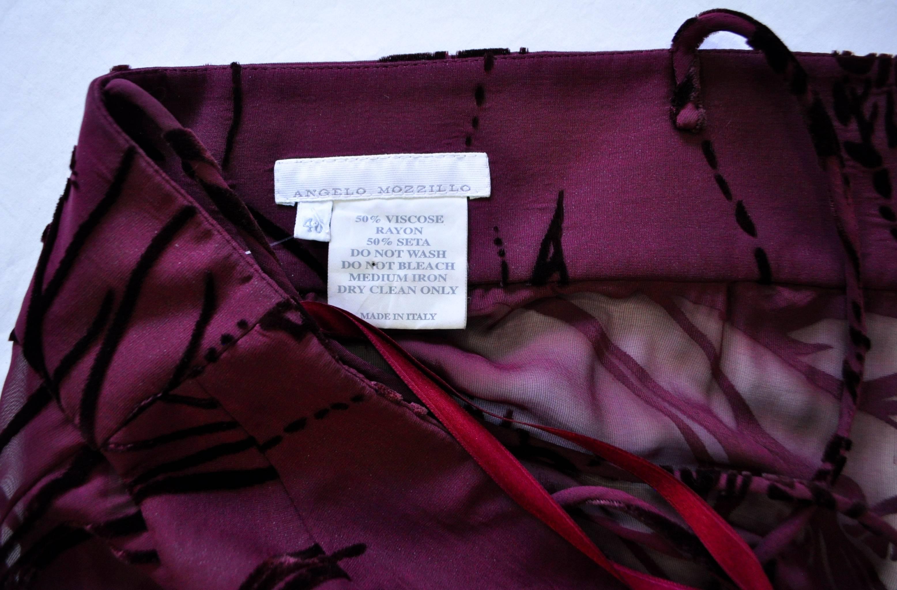 Mod Angelo Mozzillo Sheer Burgundy Burnt Out Velvet Dress For Sale 1