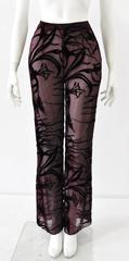 Mod Angelo Mozzillo Sheer Burgundy Burnt Out Velvet Pants