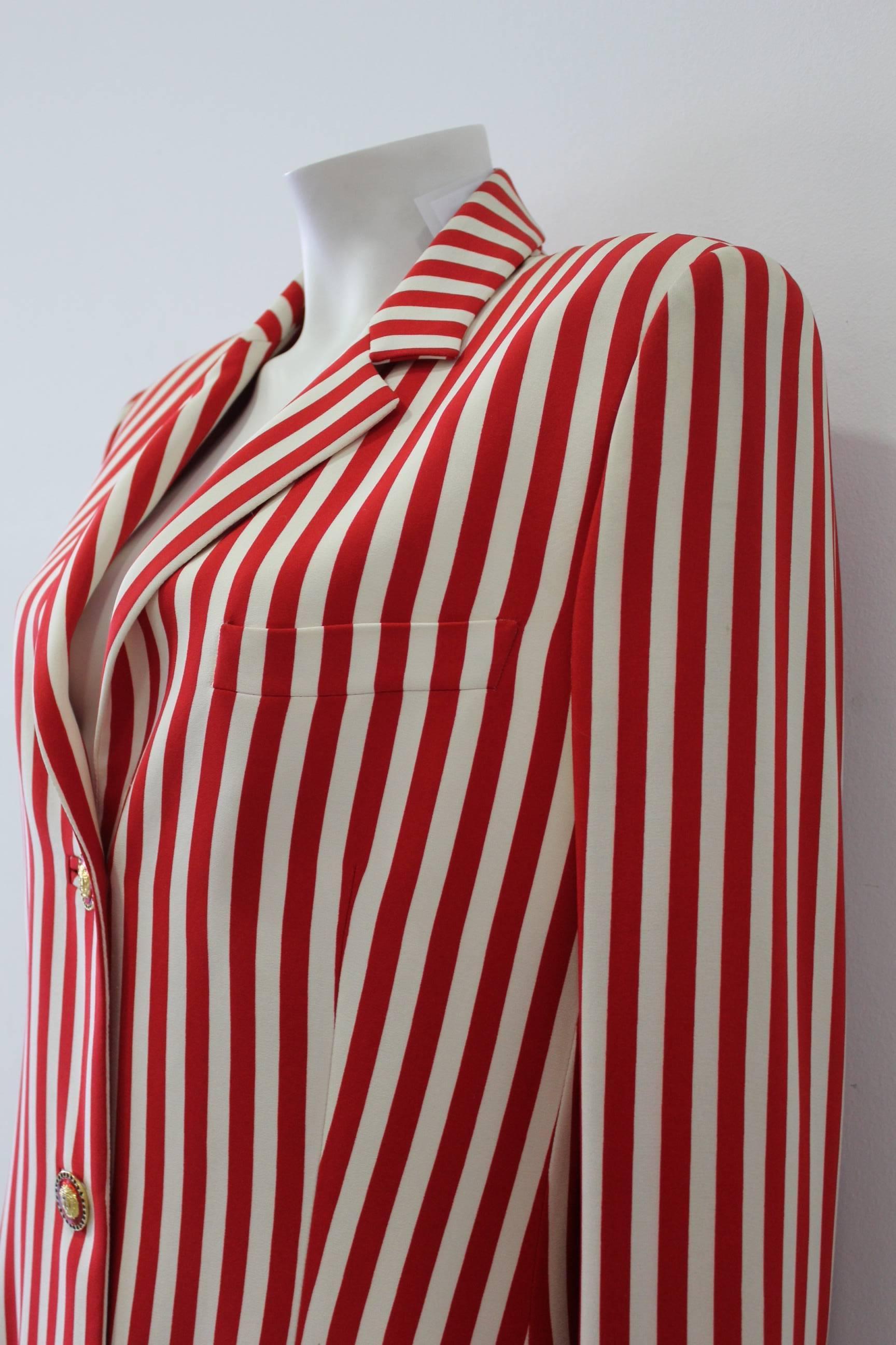 Outstanding Gianni Versace Couture Candy Striped Wool Blazer In New Condition For Sale In Athens, Agia Paraskevi