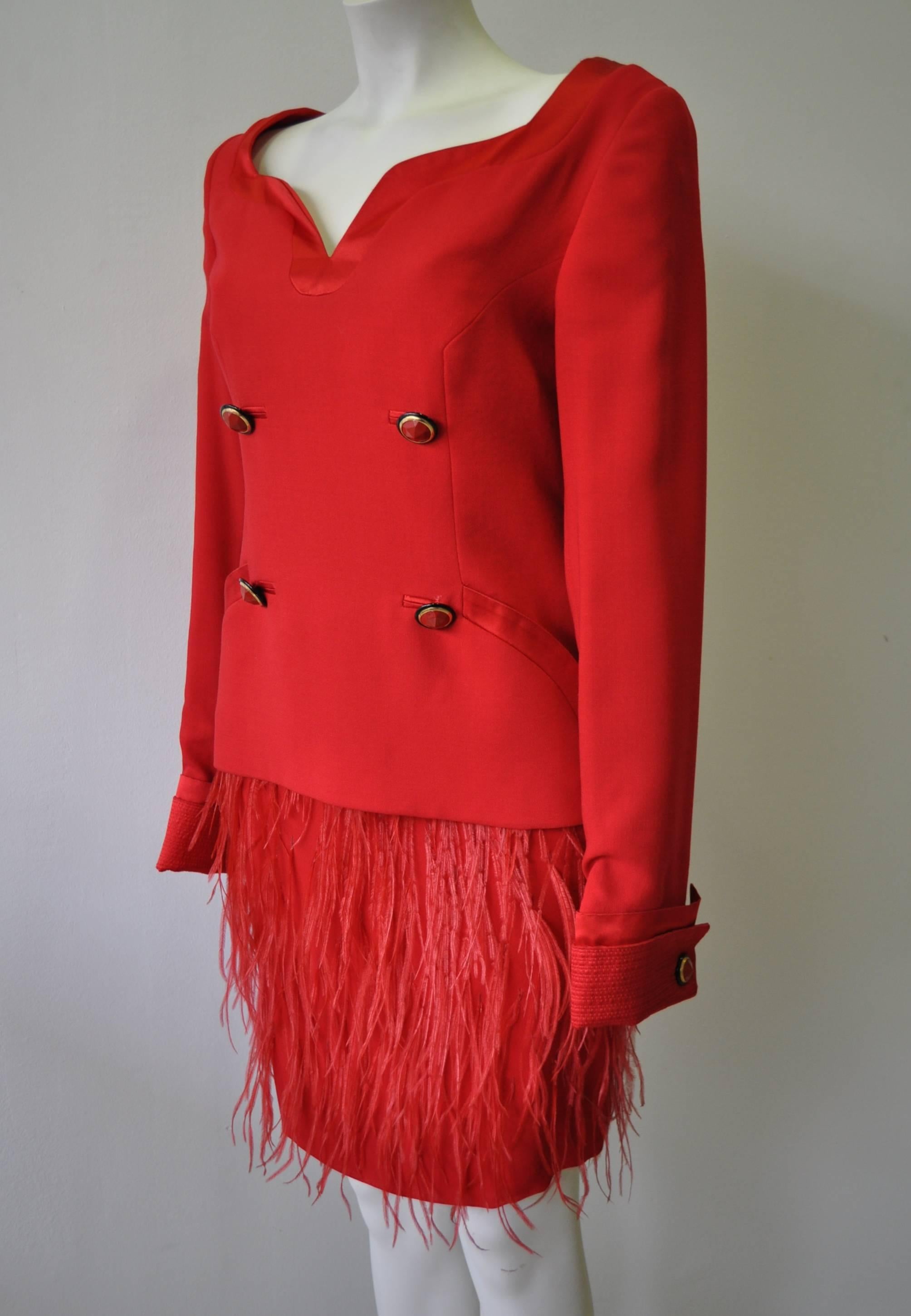 Red Exquisite Gianni Versace Couture Silk Crepe Cocktail Suit For Sale
