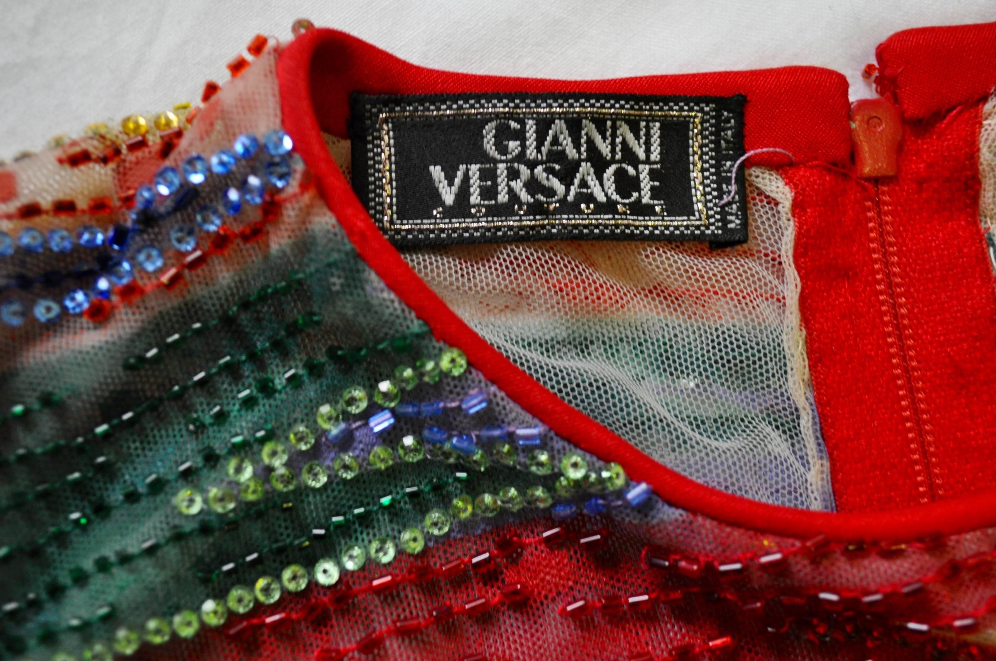 Gray Extremely Rare Gianni Versace Couture Rainbow Embroidered Sequin Bodysuit For Sale
