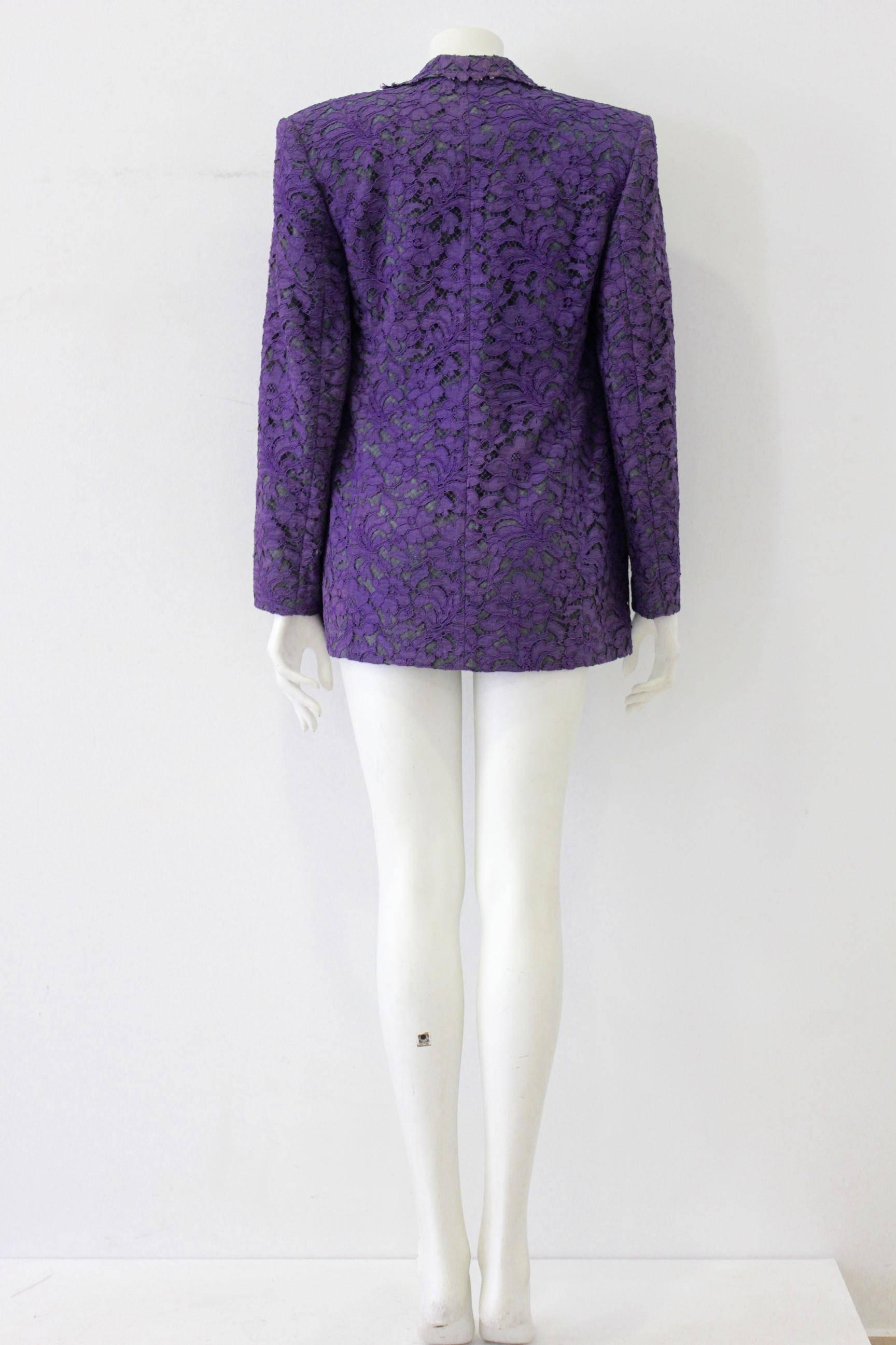 Exquisite Gianfranco Ferre Royal Purple Lace Jacket In New Condition For Sale In Athens, Agia Paraskevi