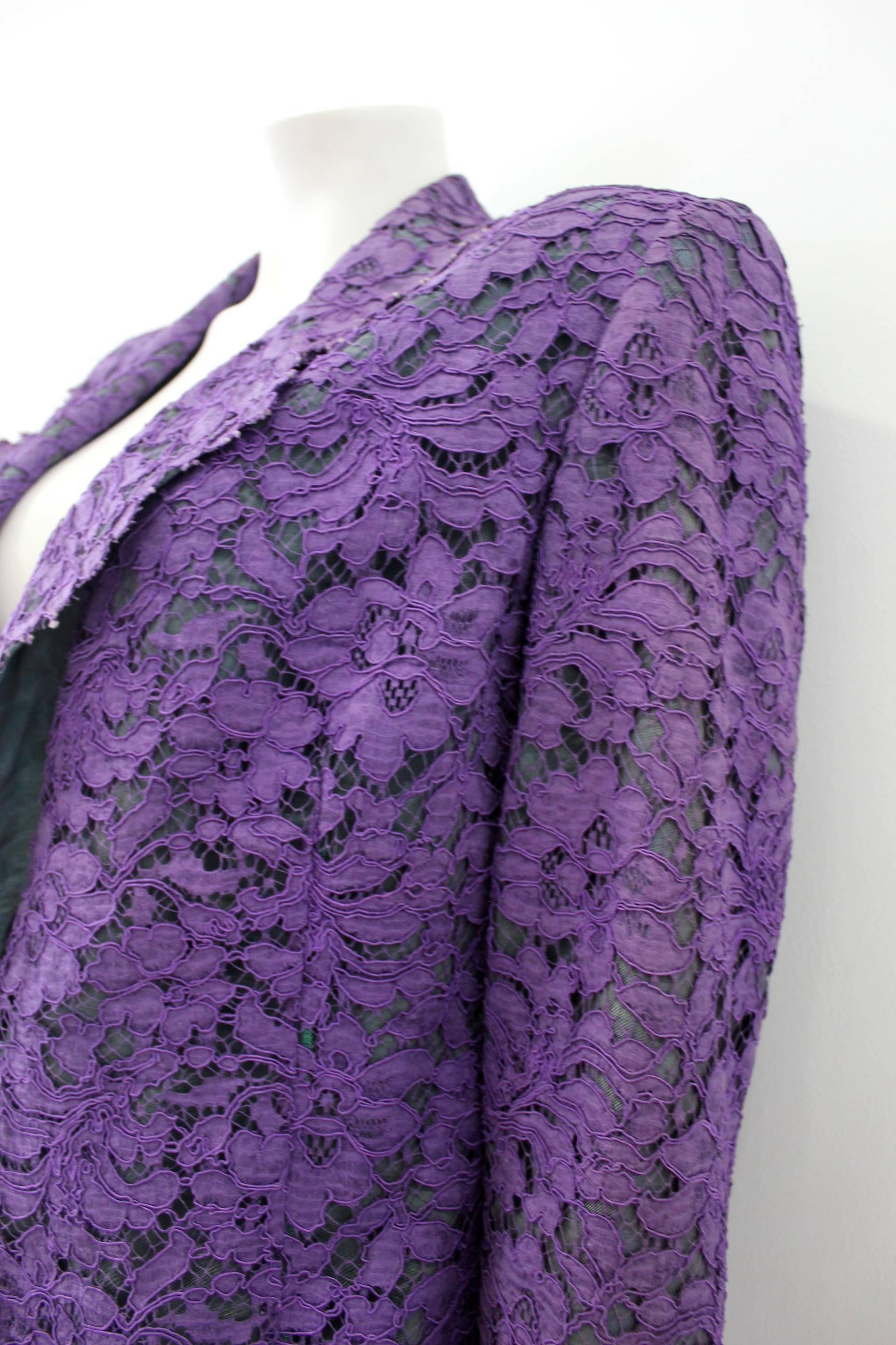 Exquisite Gianfranco Ferre Royal Purple Lace Jacket For Sale 1