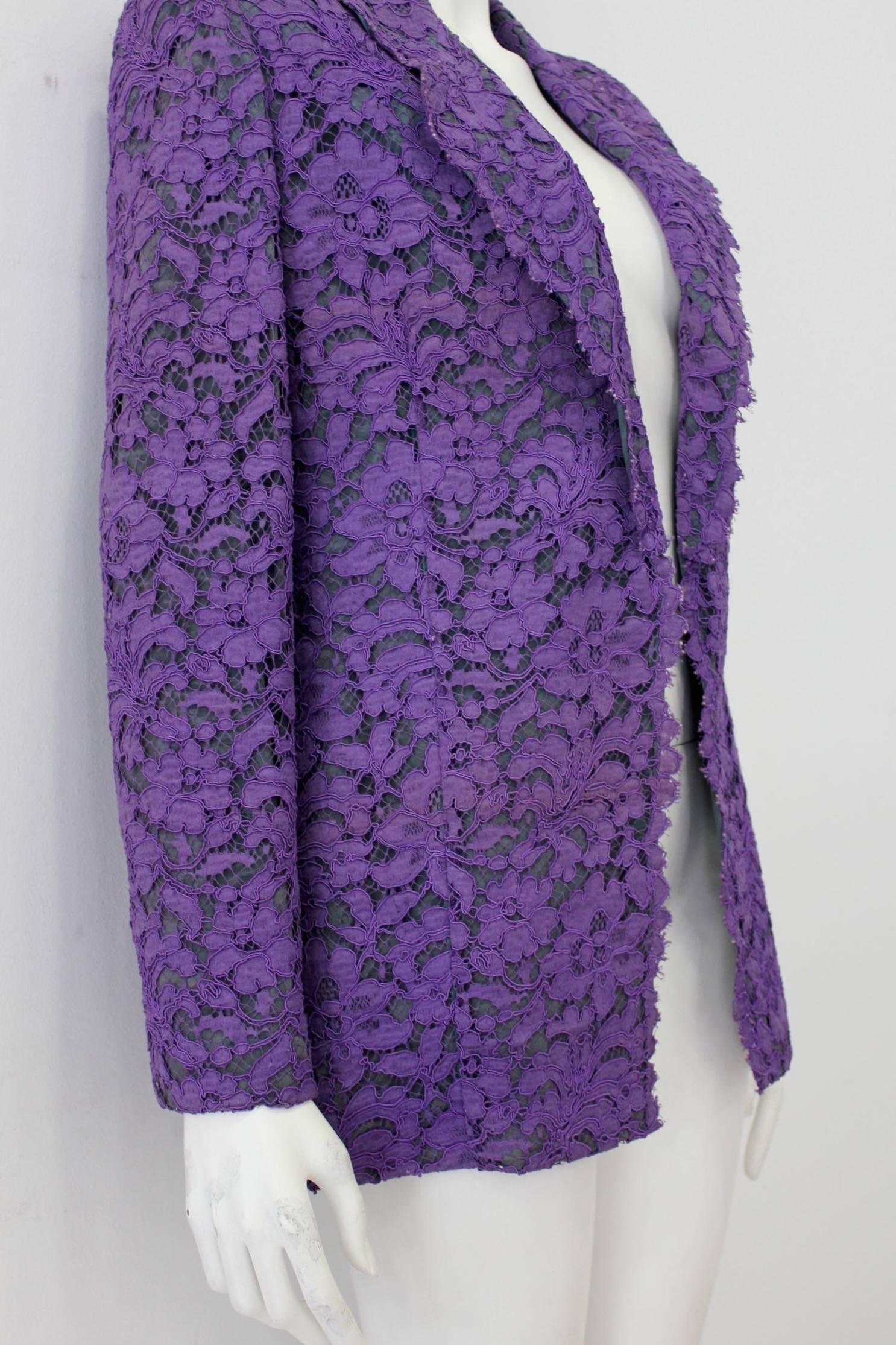 Women's Exquisite Gianfranco Ferre Royal Purple Lace Jacket For Sale