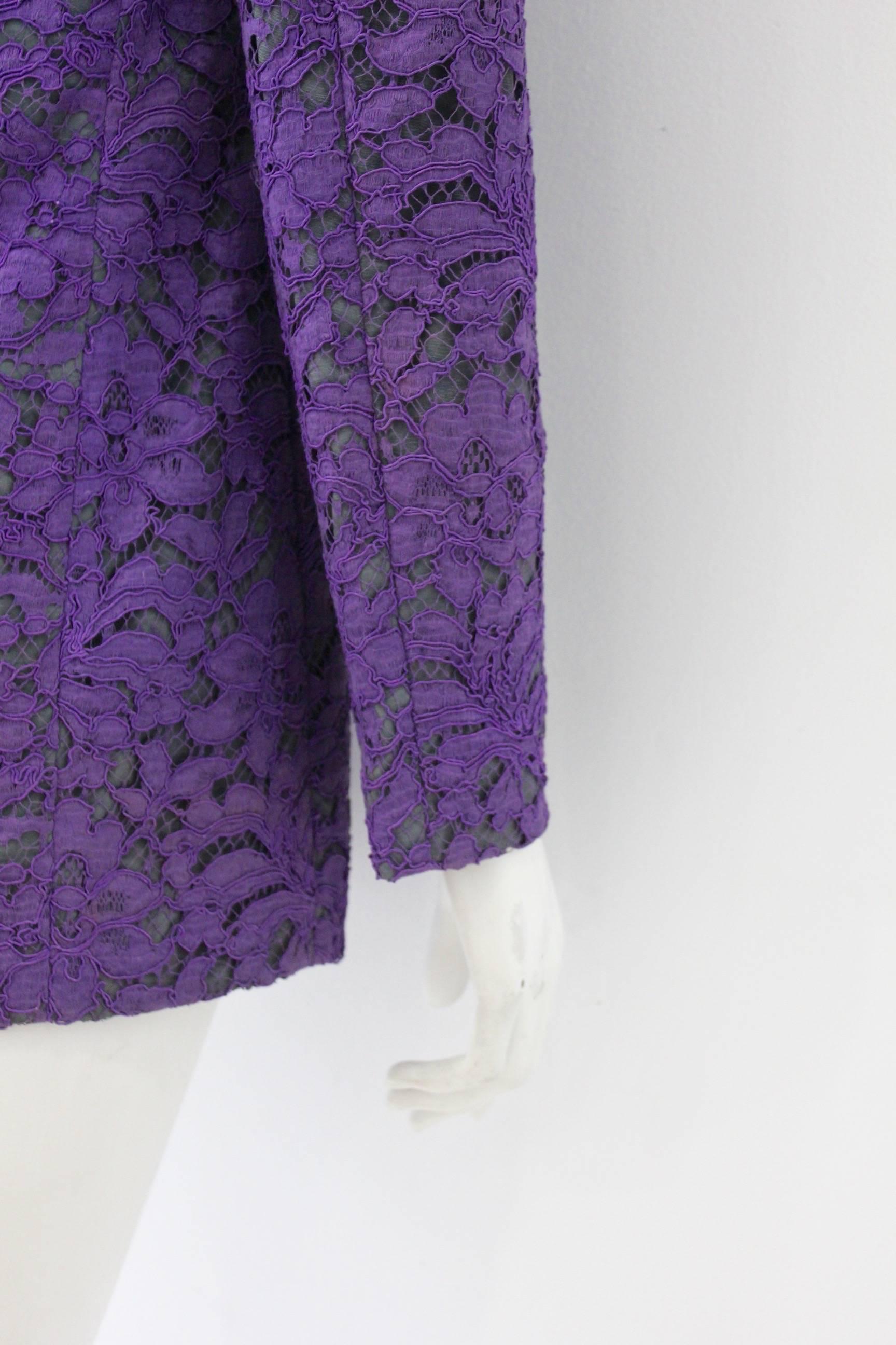 Exquisite Gianfranco Ferre Royal Purple Lace Jacket For Sale 2