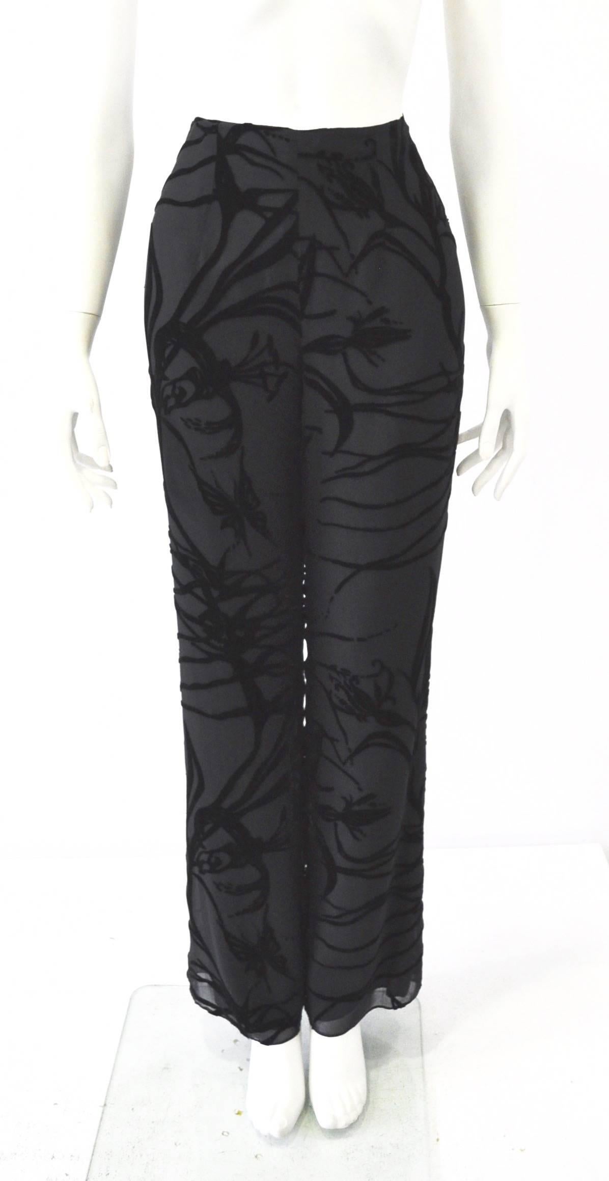 Mod Angelo Mozzillo Sheer Black Burnt Out Velvet Pants In New Condition For Sale In Athens, Agia Paraskevi