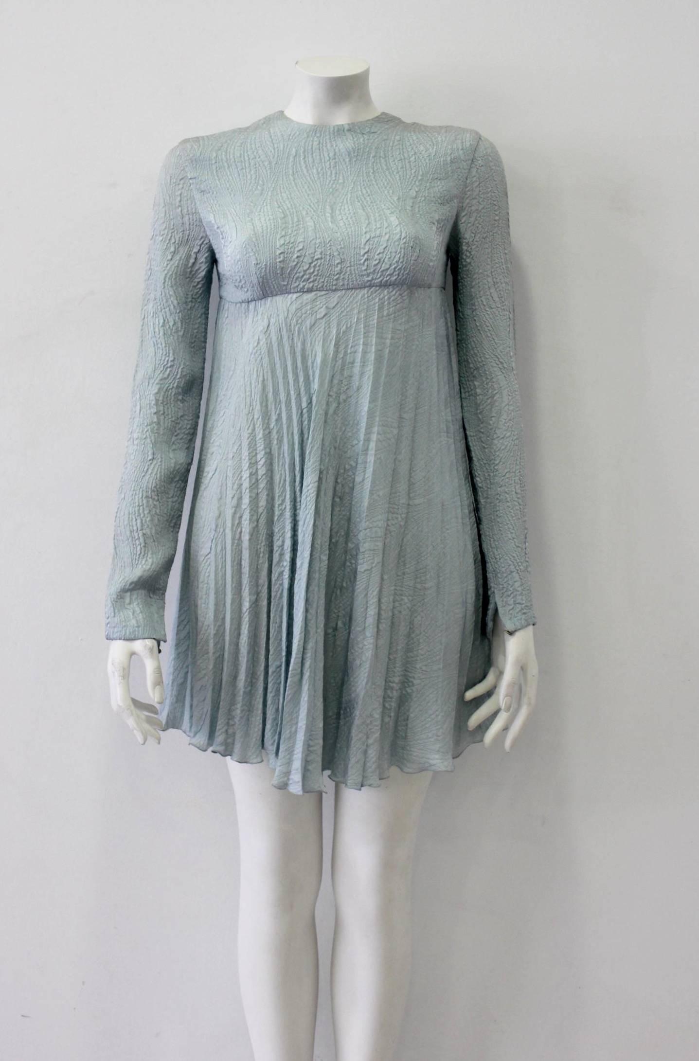 Istante Silk Goffre Dress Mid 90's Light Blue Color pleated Bottom