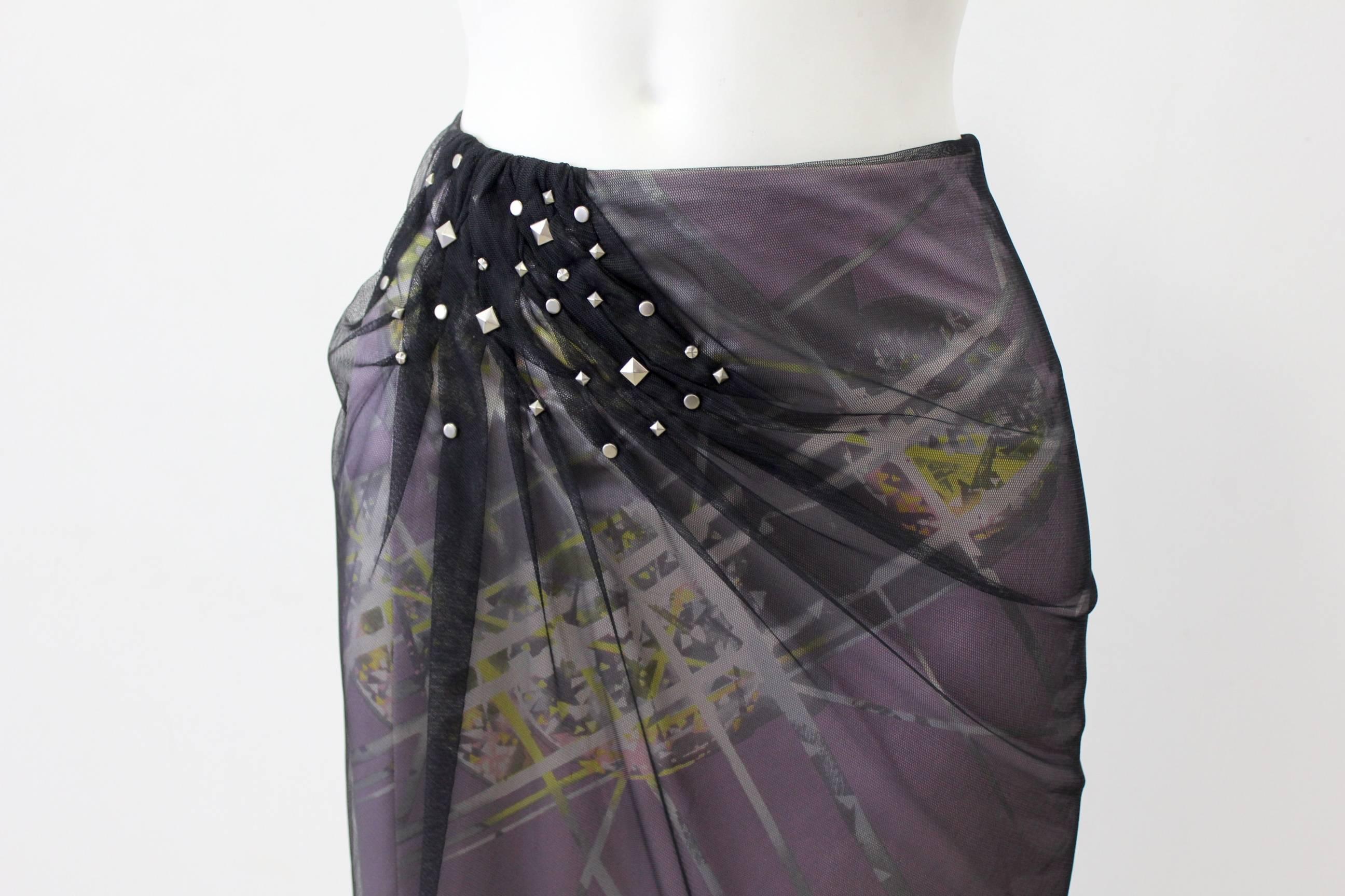 Women's Unique Gianni Versace Couture Mesh Overlay Design Studded Detail Skirt For Sale