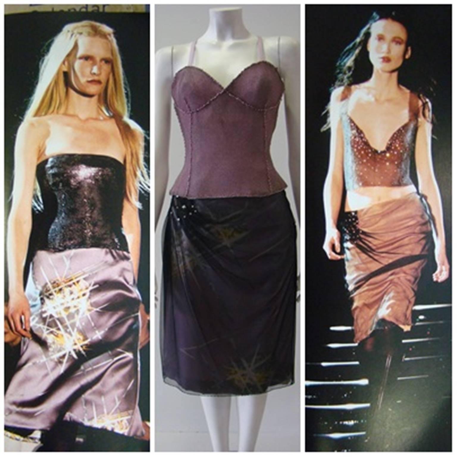 Unique Gianni Versace Couture Mesh Overlay Design Studded Detail Skirt For Sale 3