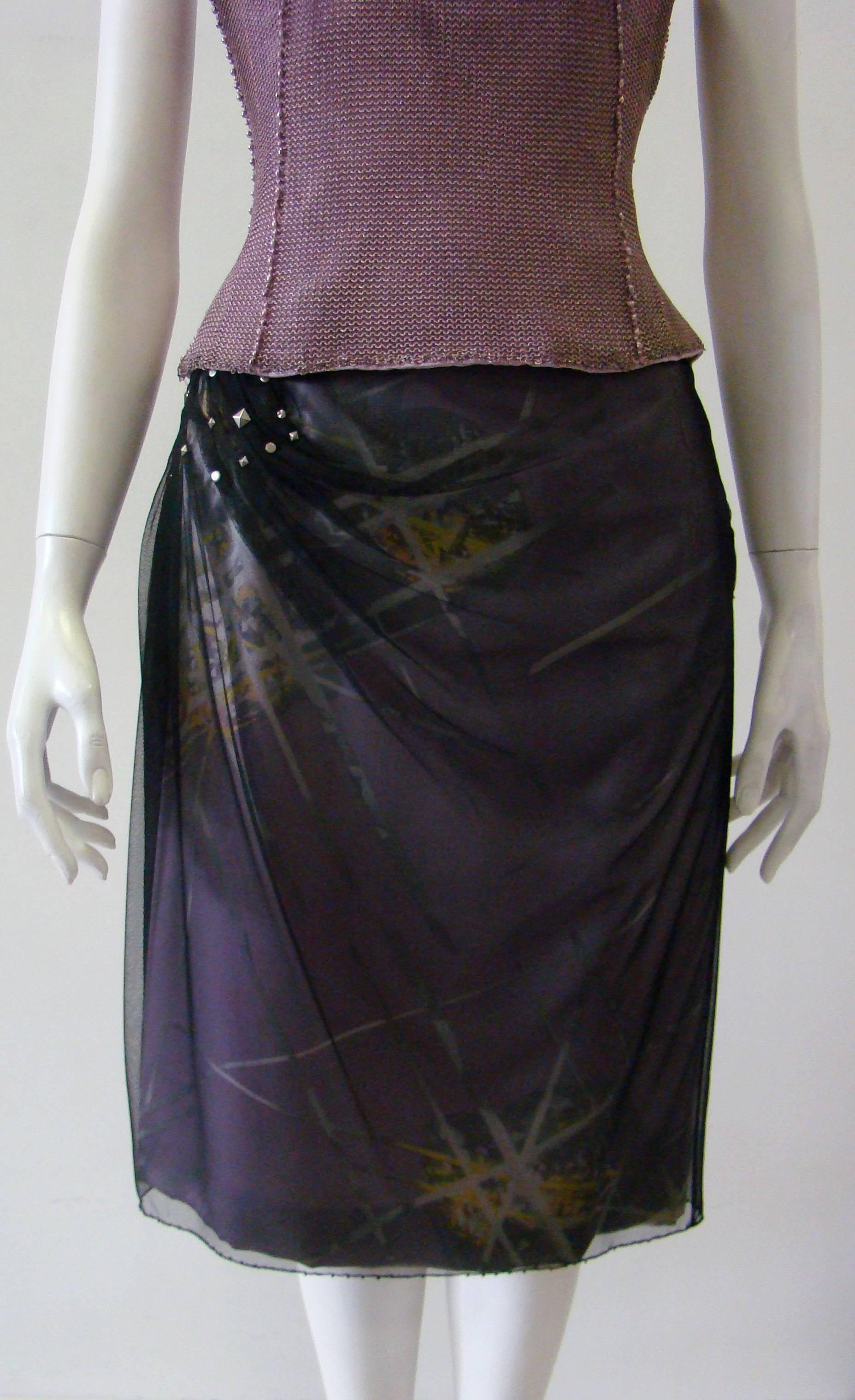 Unique Gianni Versace Couture Mesh Overlay Design Studded Detail Skirt Fall-Winter 1998/1999