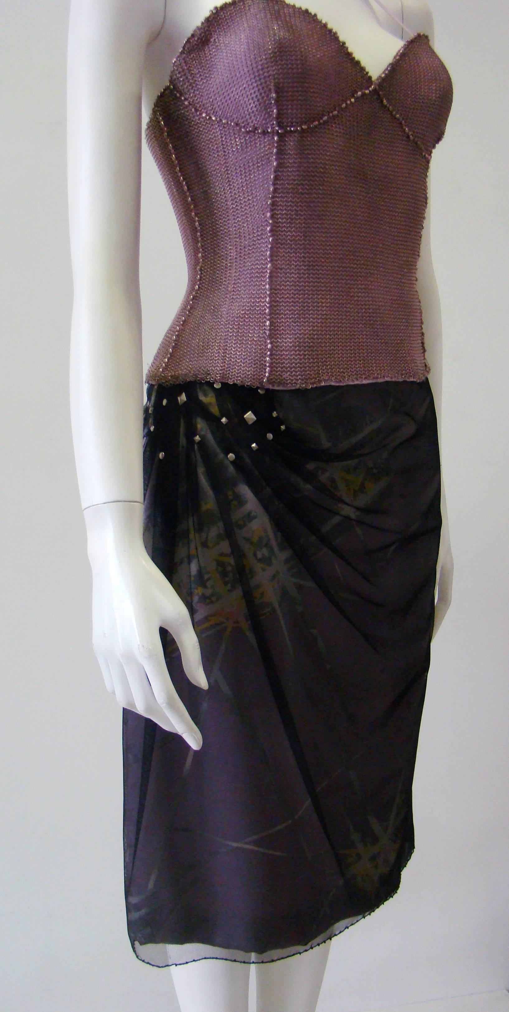Black Unique Gianni Versace Couture Mesh Overlay Design Studded Detail Skirt For Sale