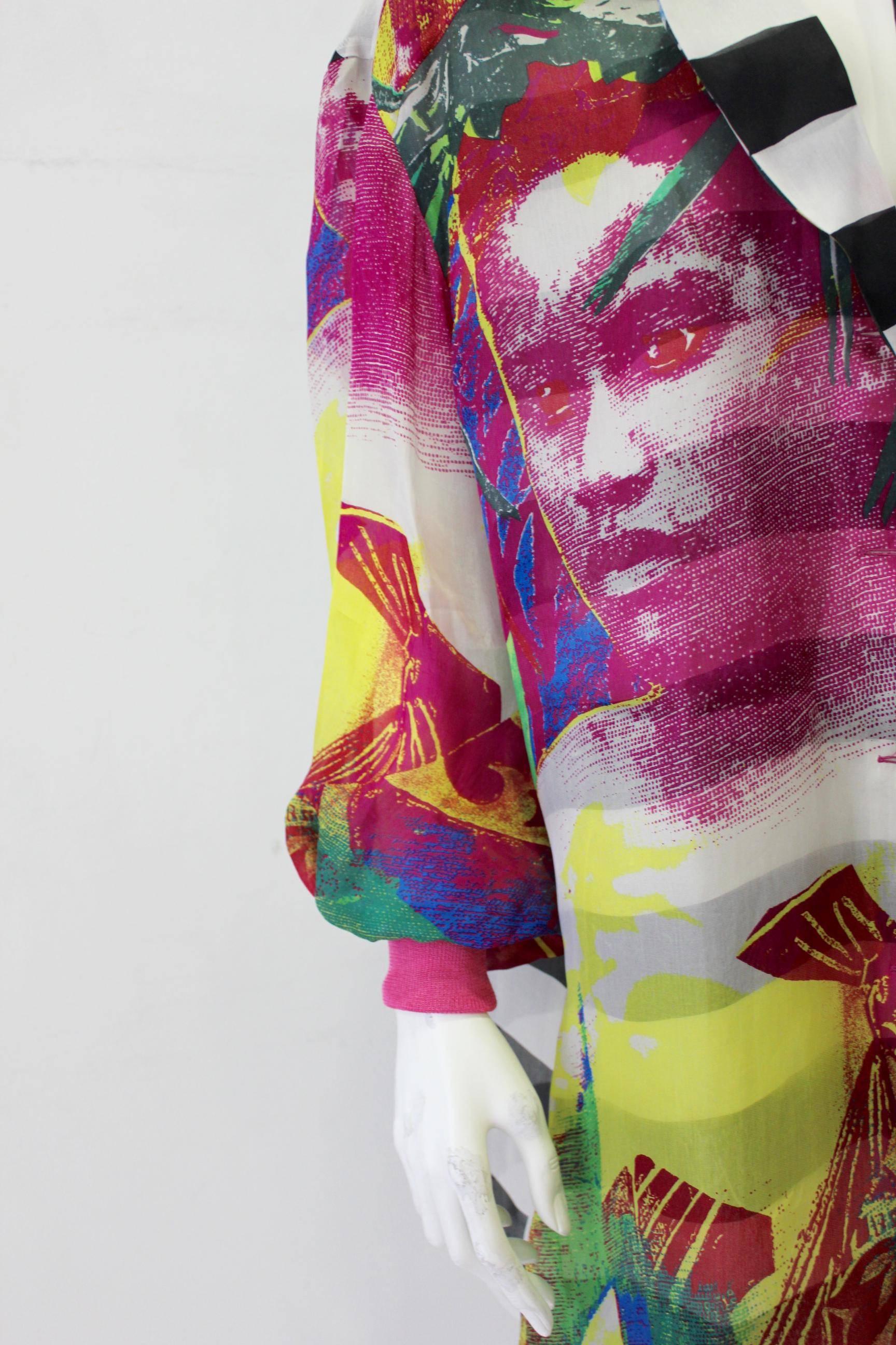 Superlative Gianfranco Ferre Floral Stripe Impressions Long Silk Shirt For Sale 1