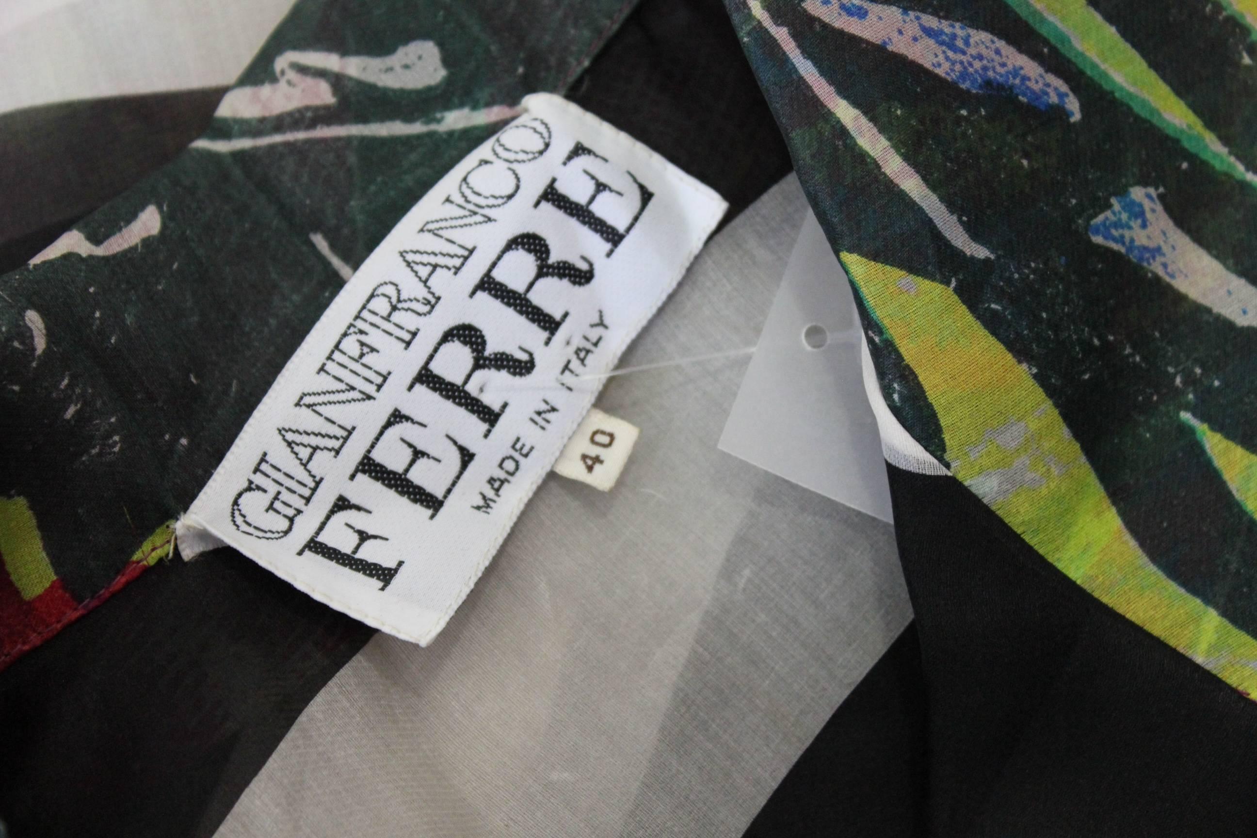 Superlative Gianfranco Ferre Floral Stripe Impressions Long Silk Shirt For Sale 2
