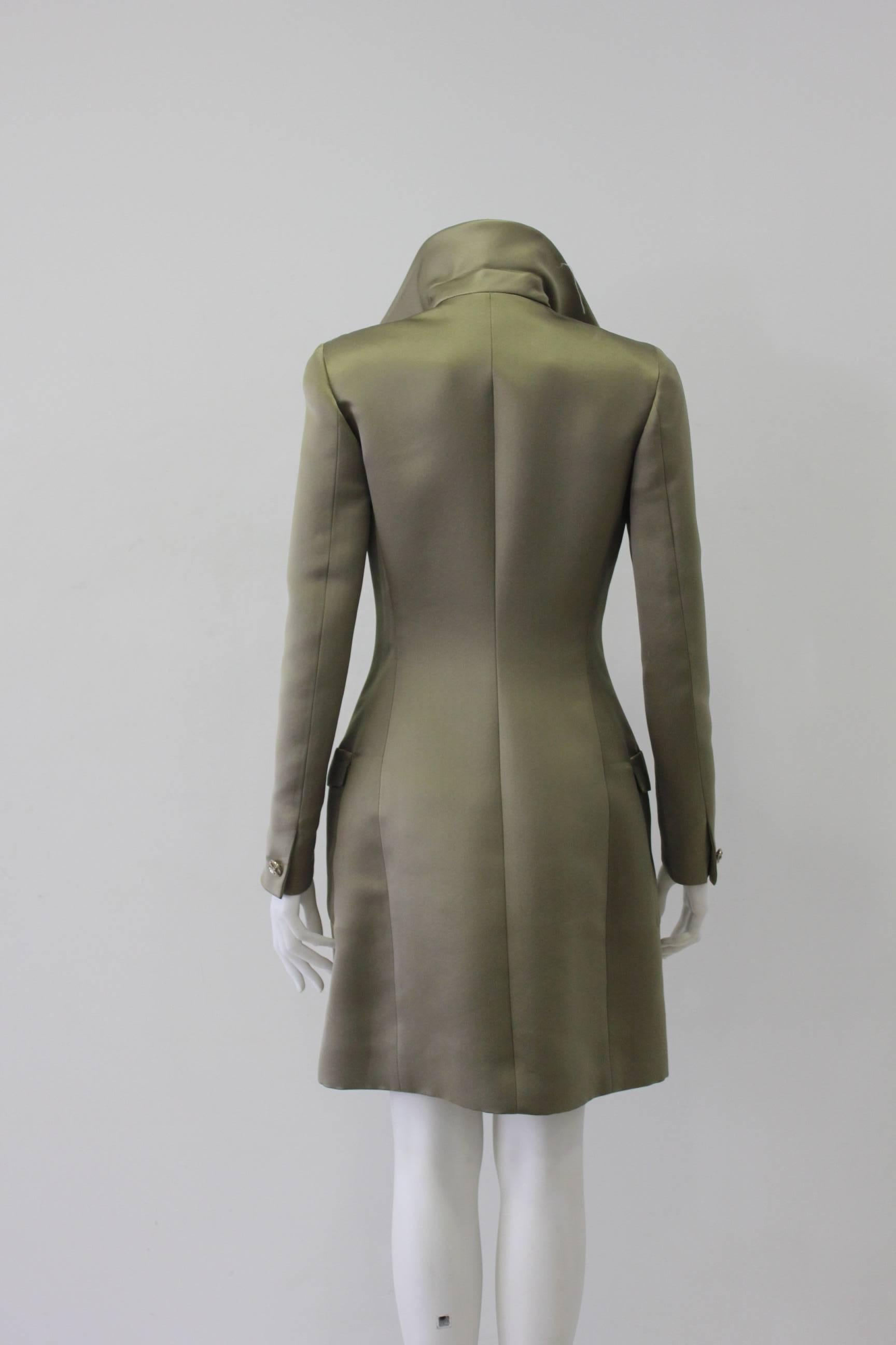 Istante By Gianni Versace Haki Military Silk Coat  For Sale 2