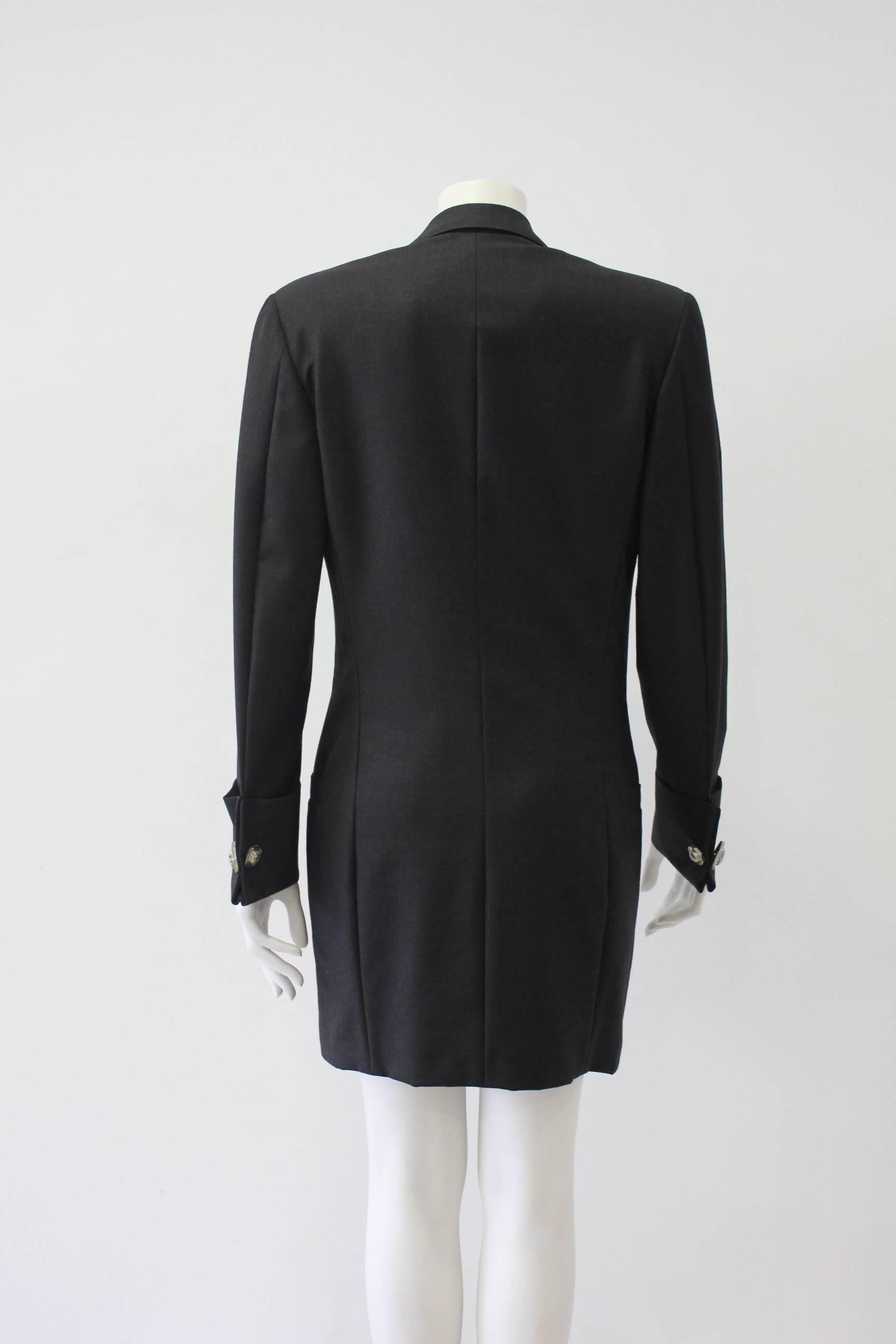 Women's Gianni Versace Couture Long Grey Jacket With Important Medusa Buttons For Sale