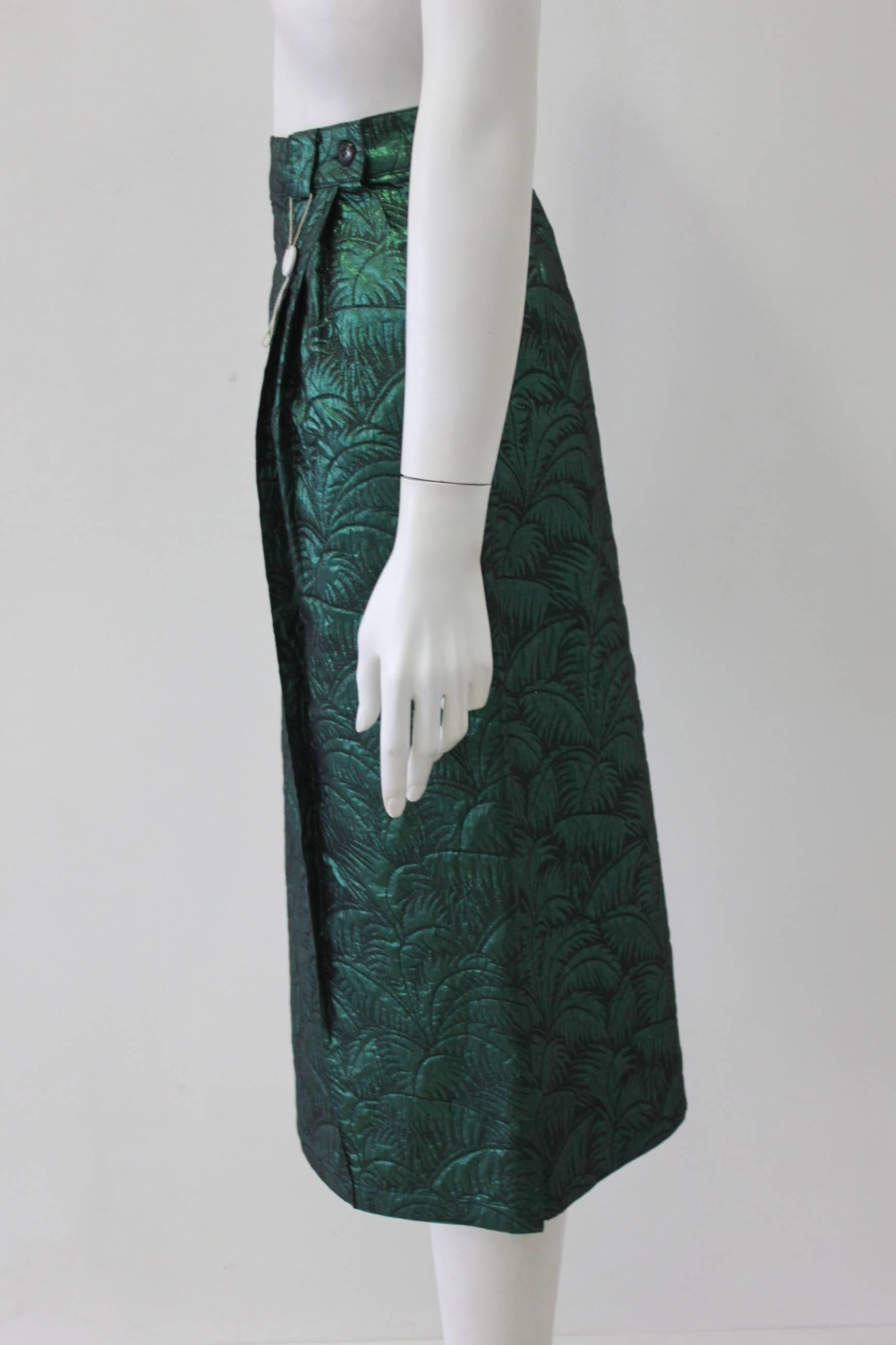 Rare Gianni Versace Brocade Green Lurex High Waist Skirt In New Condition For Sale In Athens, Agia Paraskevi