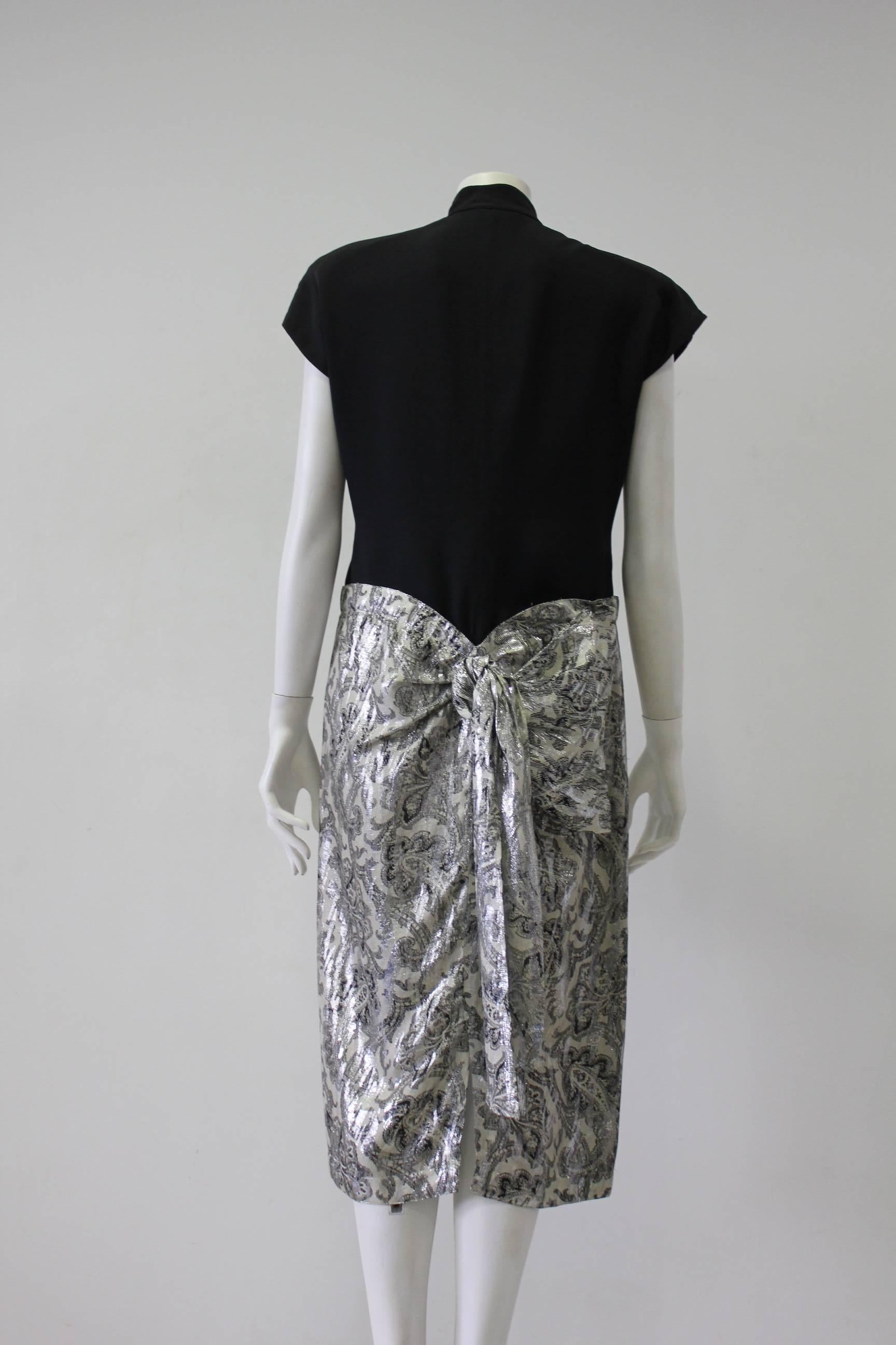 Early Gianni Versace Silk Lame Printed Dress 1984 In Excellent Condition For Sale In Athens, Agia Paraskevi