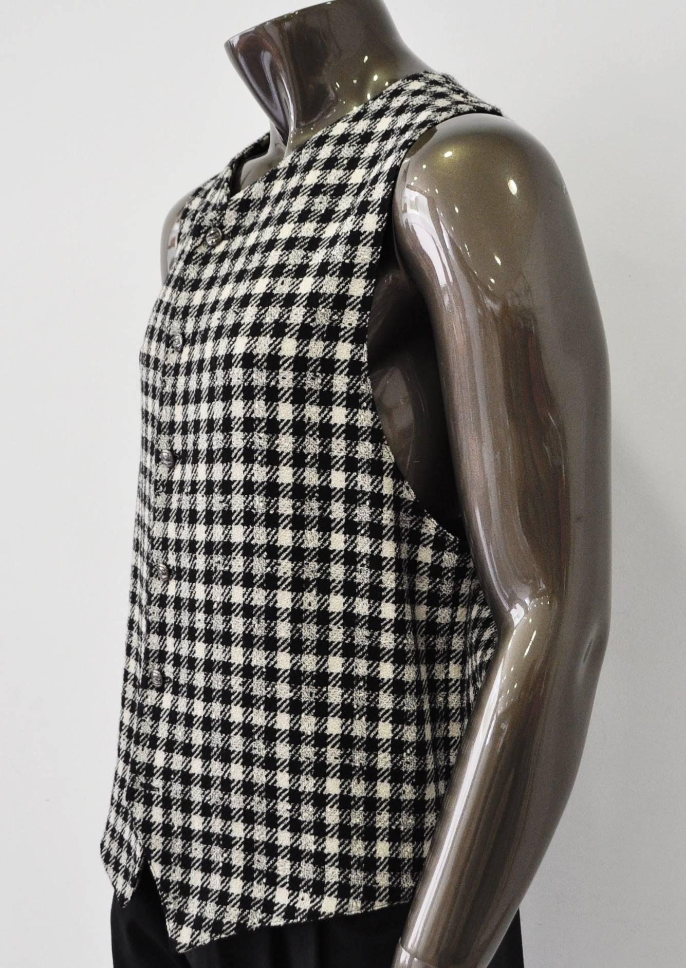 Black Rare Istante by Gianni Versace Checked Waistcoat Fall 1994 For Sale