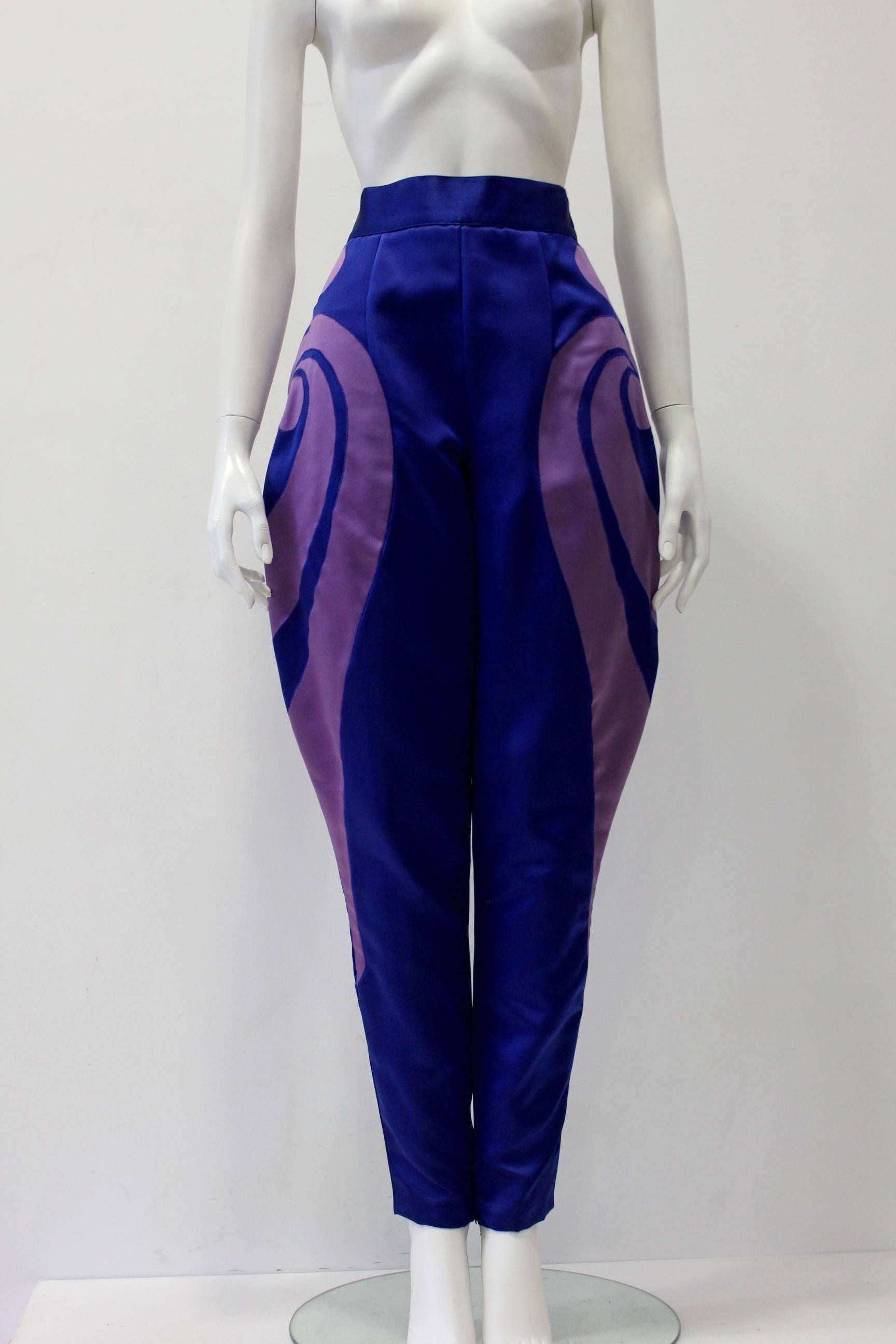 One Of A Kind Gianni Versace Silk Applique Jodhpurs Spring 1990. As Shown In The Show Of Spring-Summer 1990 Worn With Chain Metal Blouse. It Is A Fascinating Outfit Even For Red Carpet Presentation.