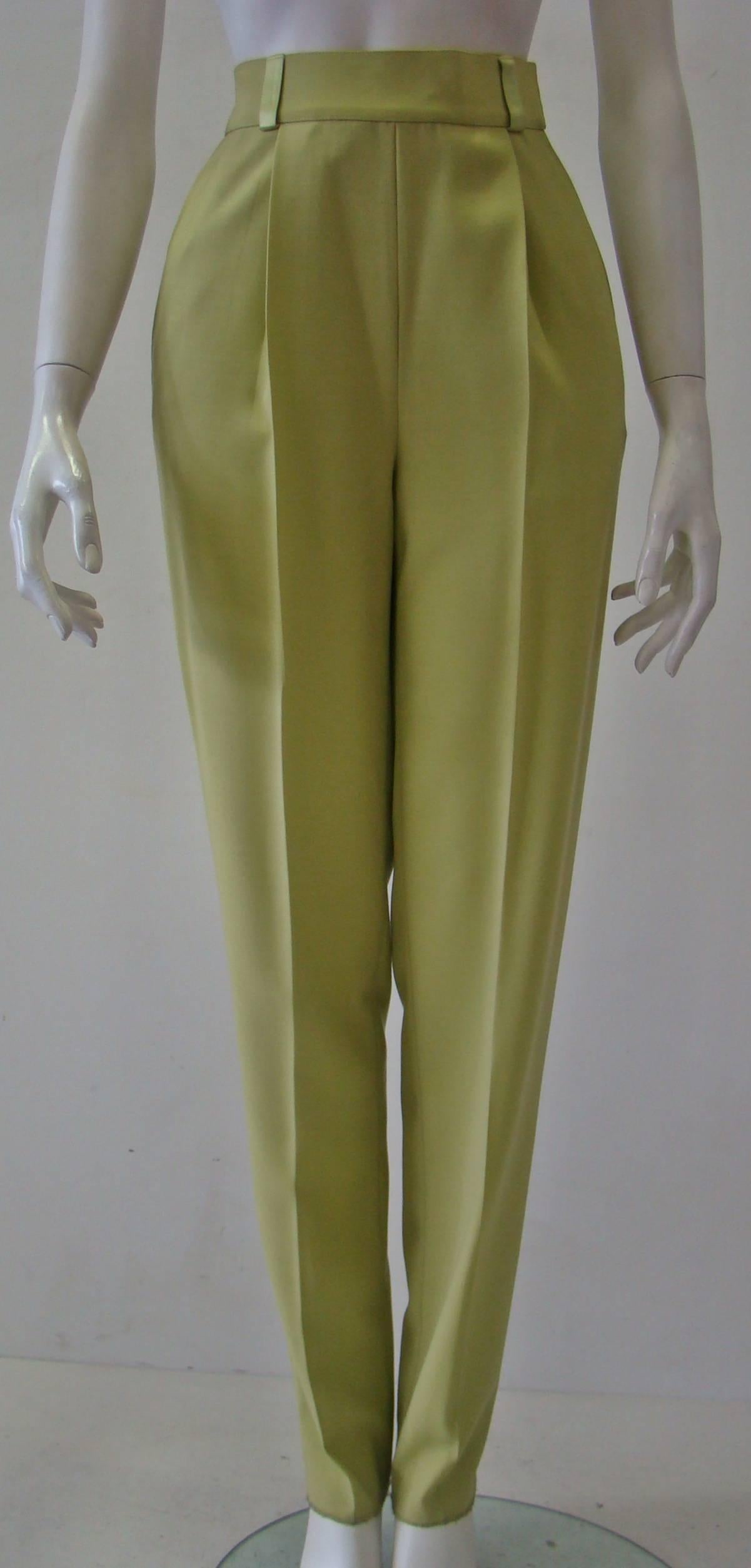 Gianni Versace Couture High Waisted Pants. An Extraordinary Combination Of Wool And Silk With Velvet Lines at The Sides.