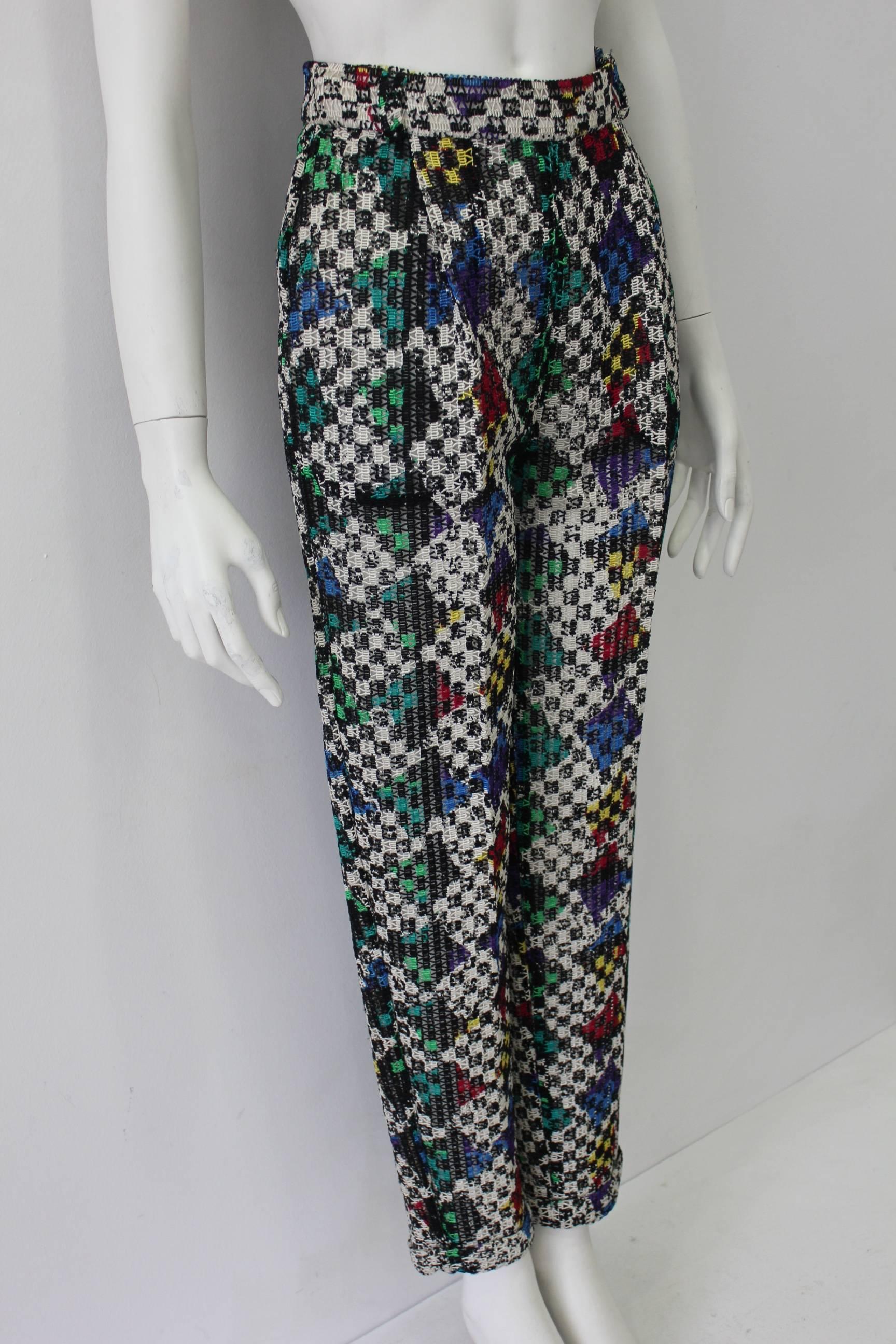 One Of A Kind Gianni Versace Couture Punk Multi-Coloured Net Woven Pants Fall 1993