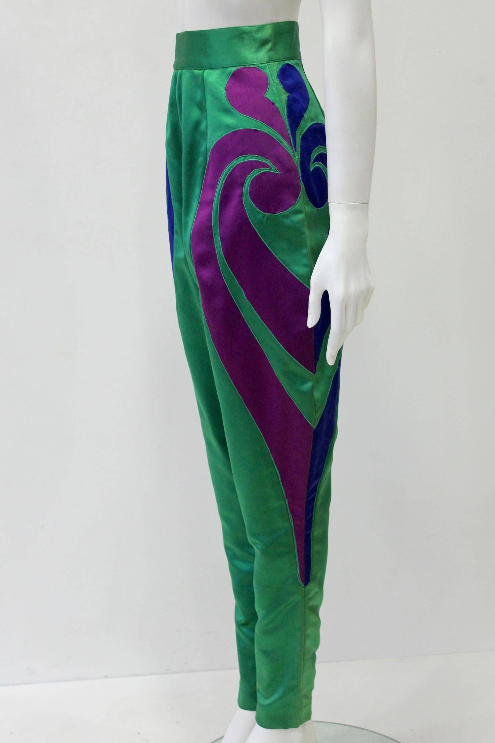 Blue One Of A Kind Gianni Versace Silk Applique Jodhpurs Spring 1990 For Sale