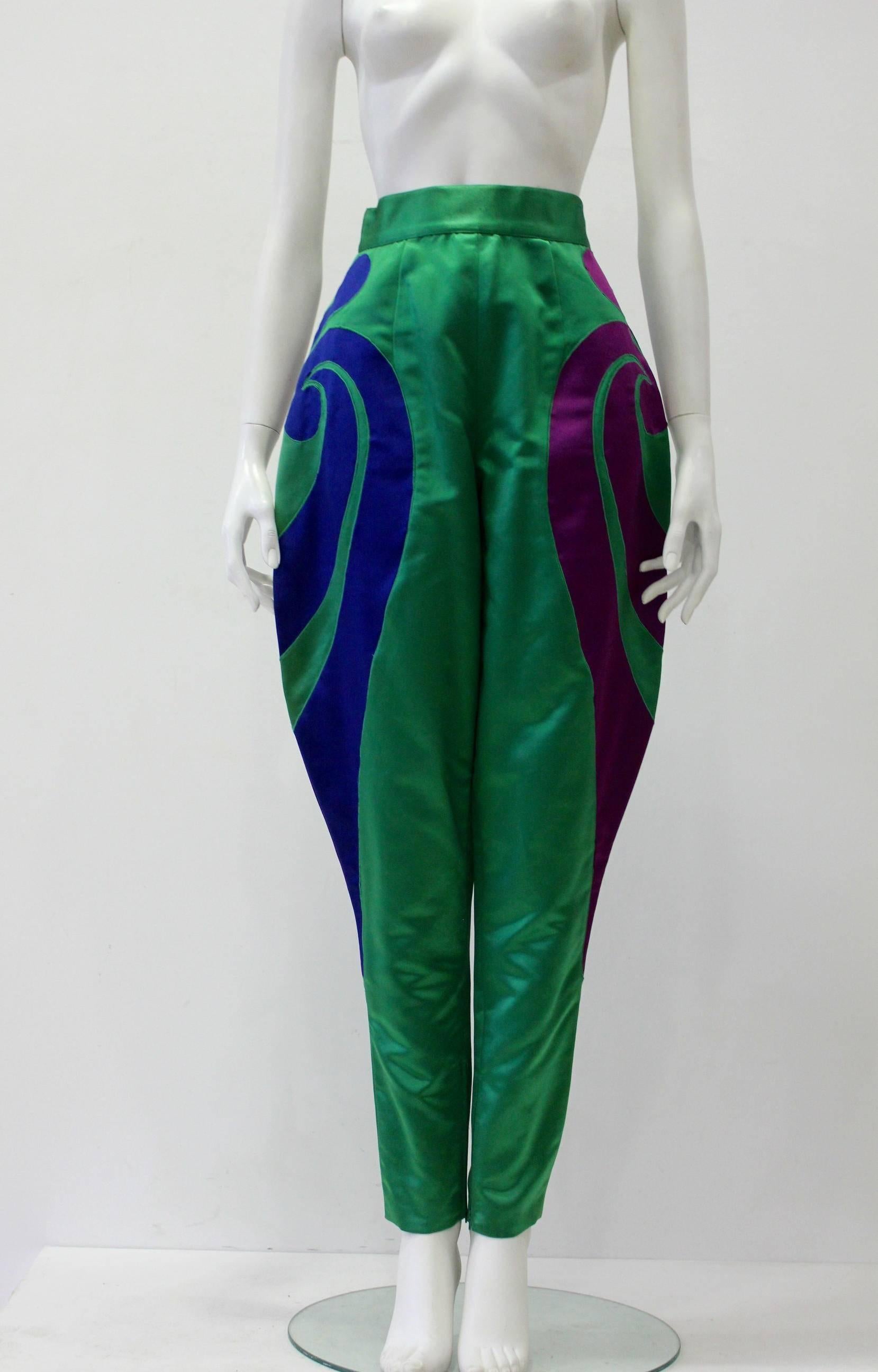 One Of A Kind Gianni Versace Silk Applique Jodhpurs Spring 1990. As Shown In The Show Of Spring-Summer 1990 Worn With Chain Metal Blouse. It Is A Fascinating Outfit Even For Red Carpet Presentation.