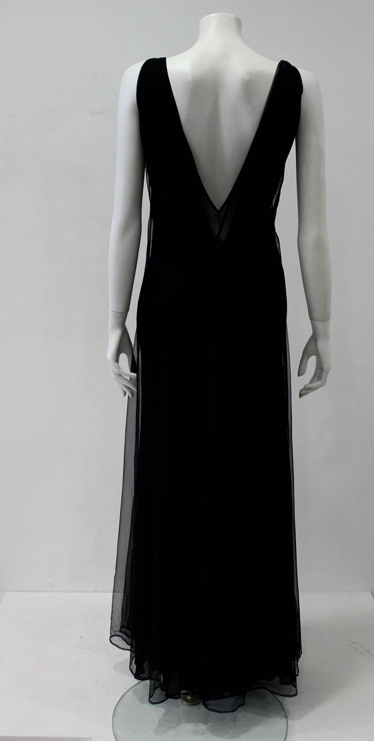 Early Tom Ford For Gucci Black Silk And Tule Maxi Dress 1998's In Excellent Condition For Sale In Athens, Agia Paraskevi