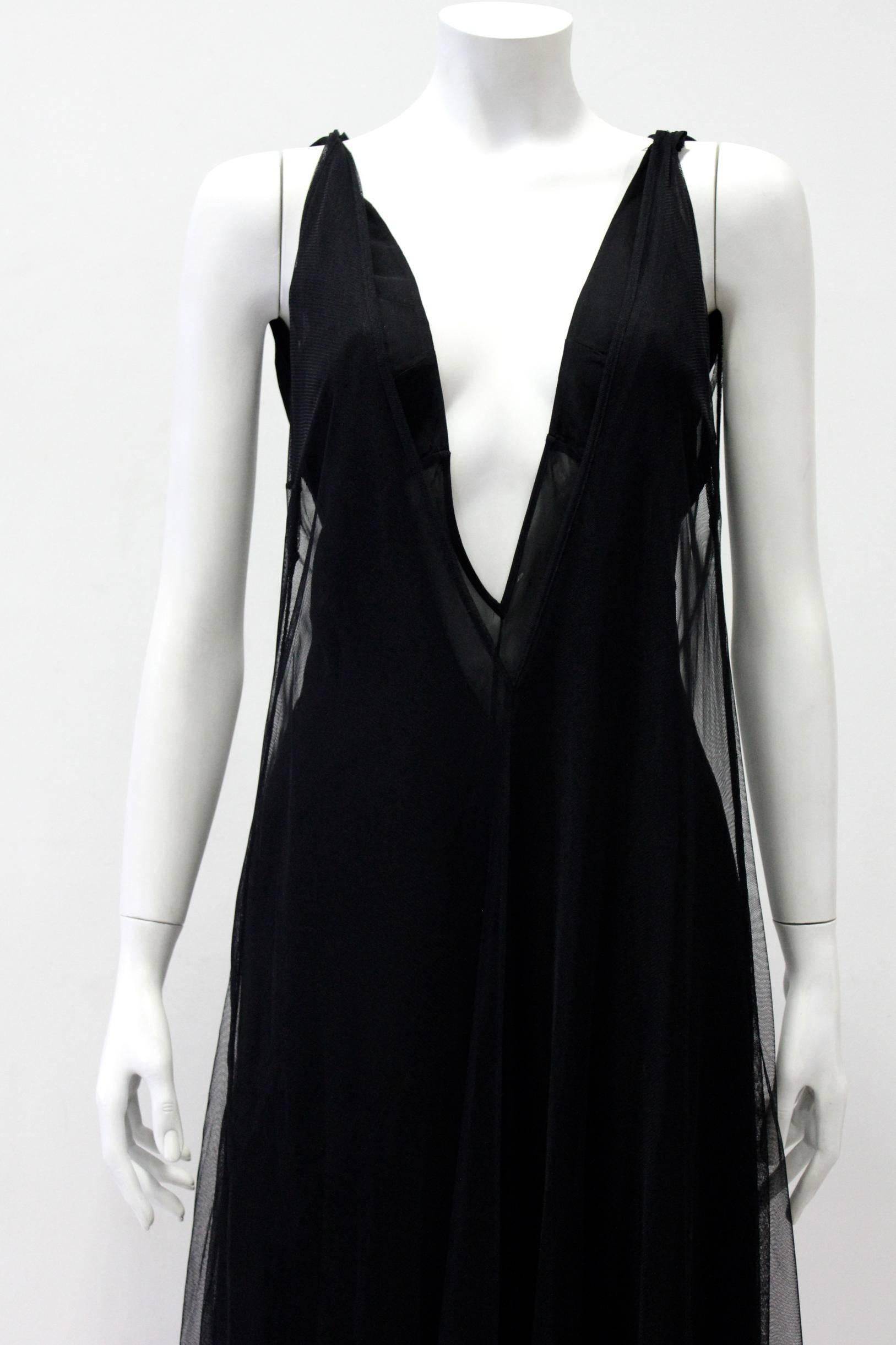 Women's Early Tom Ford For Gucci Black Silk And Tule Maxi Dress 1998's For Sale