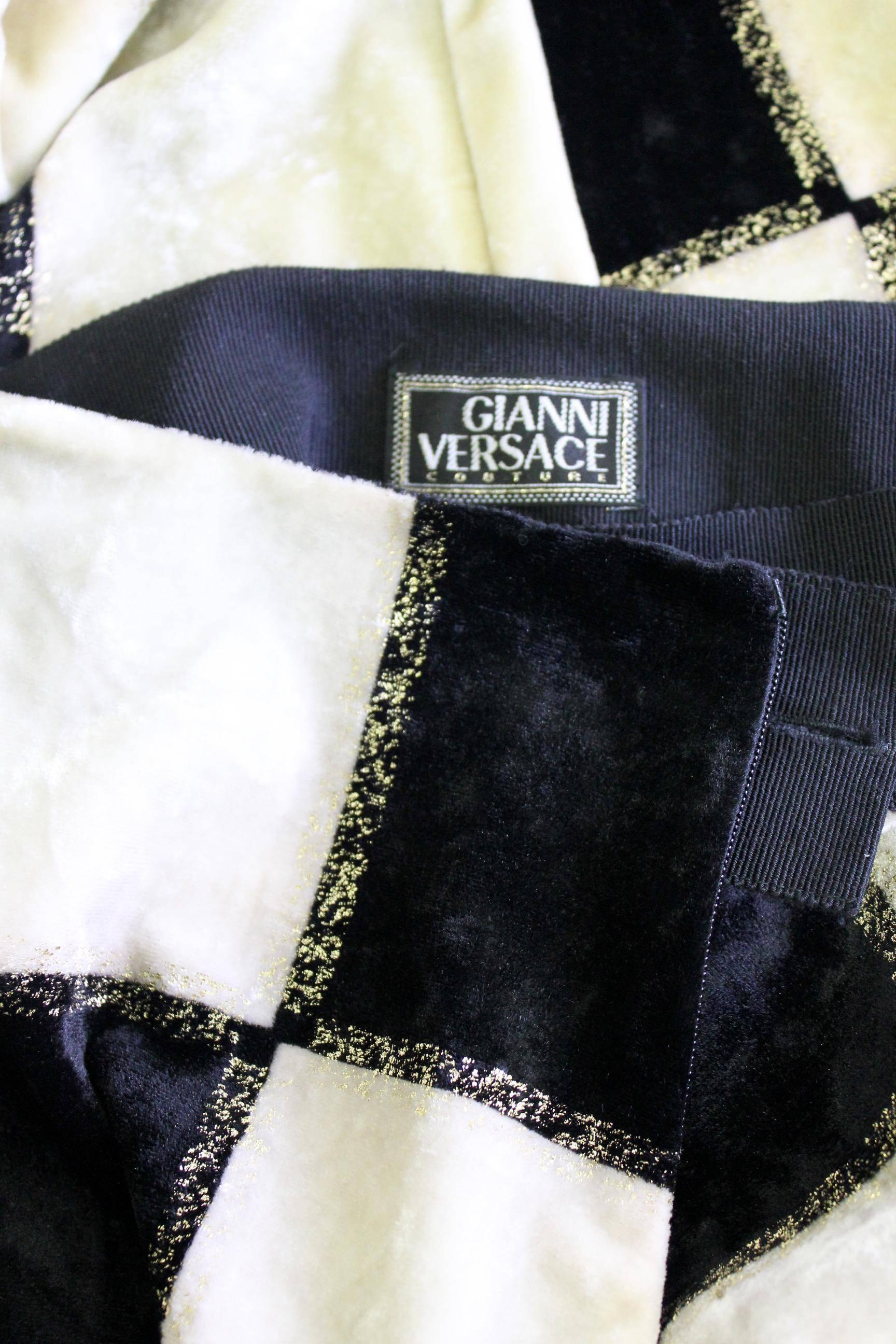 Rare Gianni Versace Checked Velvet Leggings Fall 1994 For Sale 2