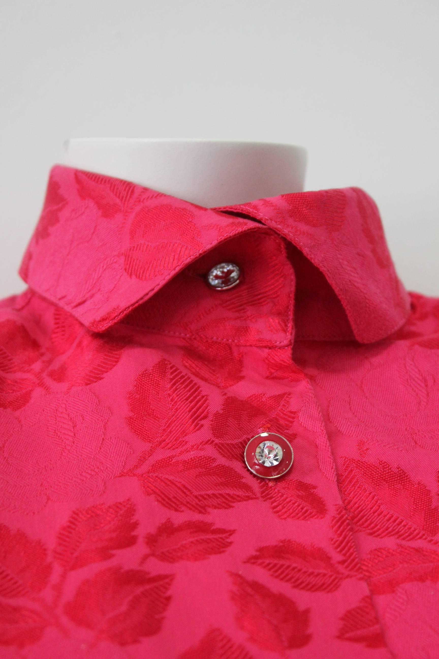 Byblos Fuchsia High-Low Rose & Leaf Print Shirt 1983 For Sale 2