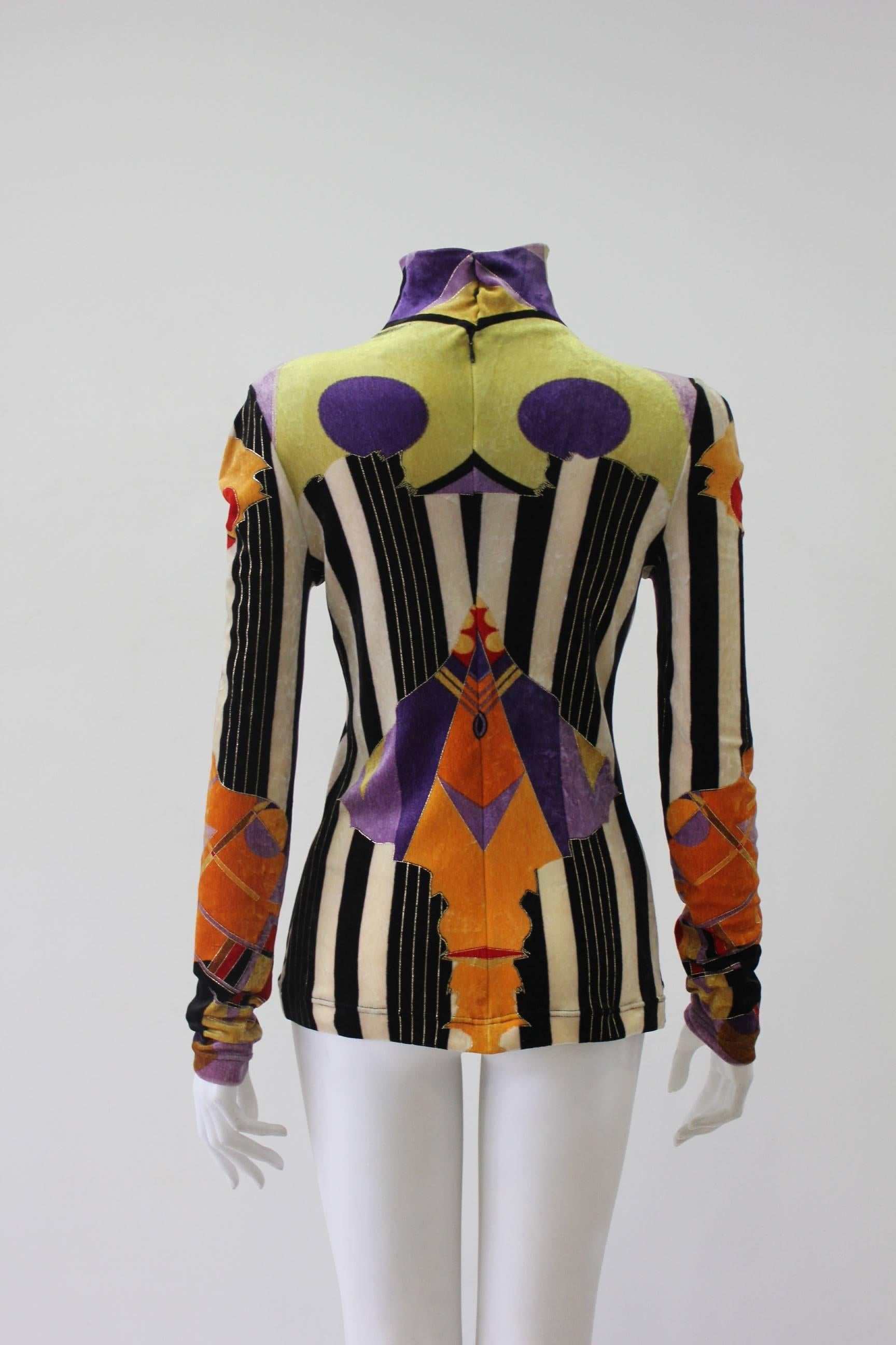 Rare Gianni Versace Couture Print Velvet Strech Blouse Fall 1994 In New Condition For Sale In Athens, Agia Paraskevi