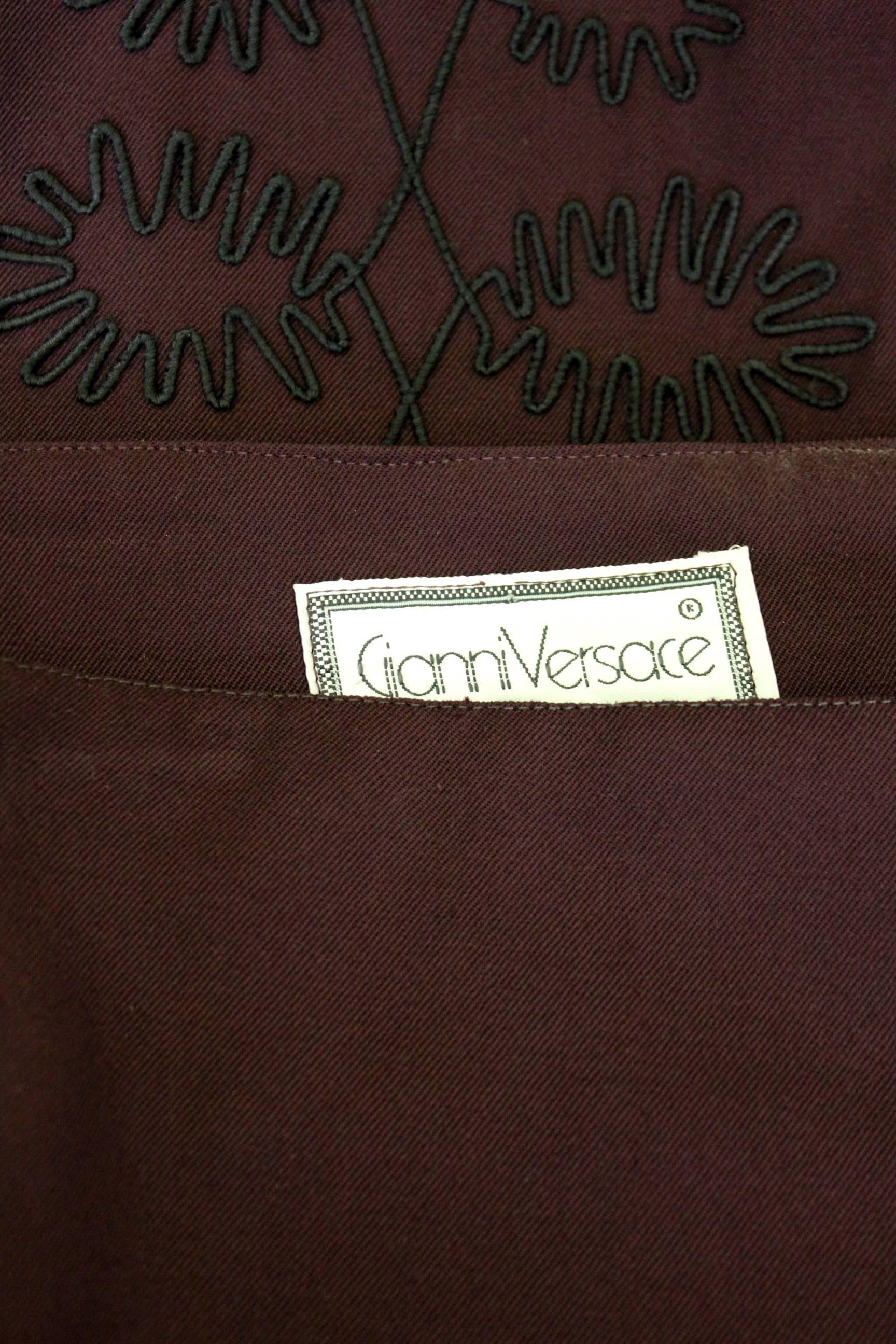 Exceptional Gianni Versace High Waisted Hand Embroidered Trousers For Sale 1