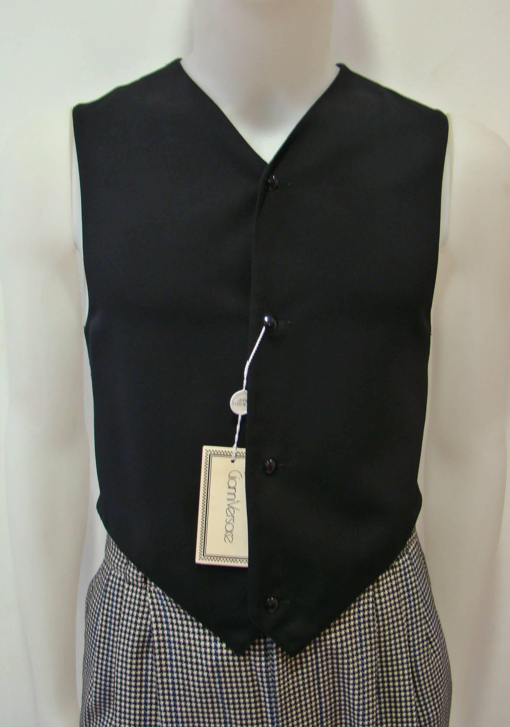 Gianni Versace Wool Waistcoat Vest Featuring A Black Front And A Navy Blue Back.