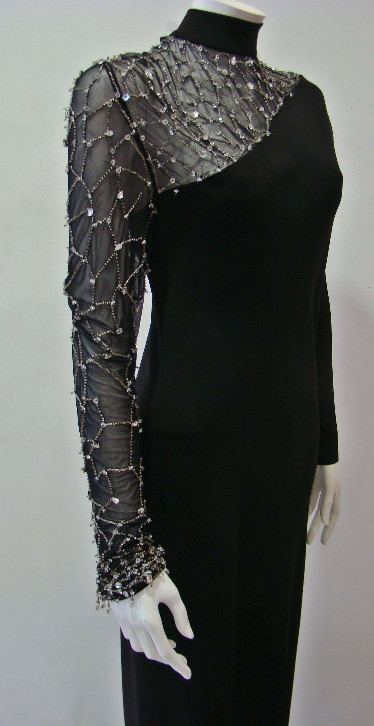 Black Unique Angelo Mozzillo Beaded Evening Gown For Sale