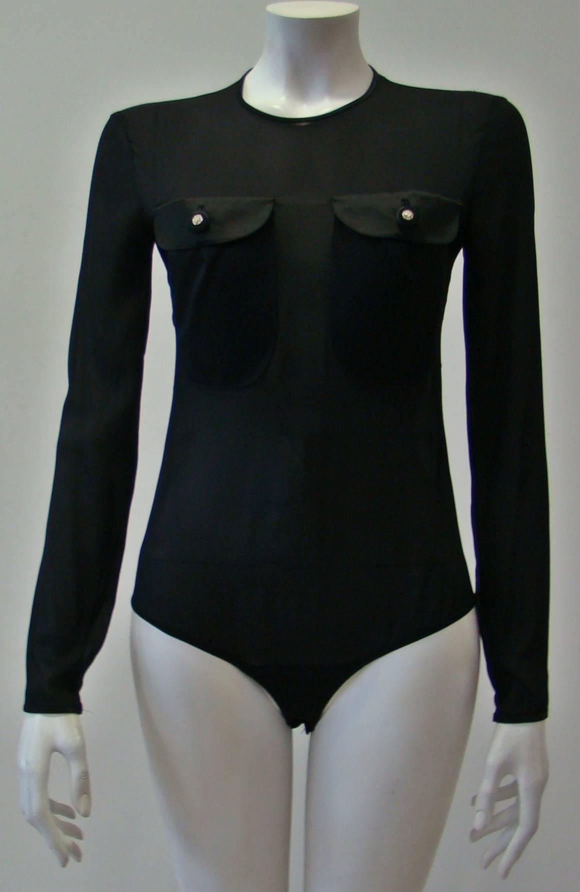 Black Gianni Versace Couture Sheer Evening Bodysuit Fall 1996 For Sale