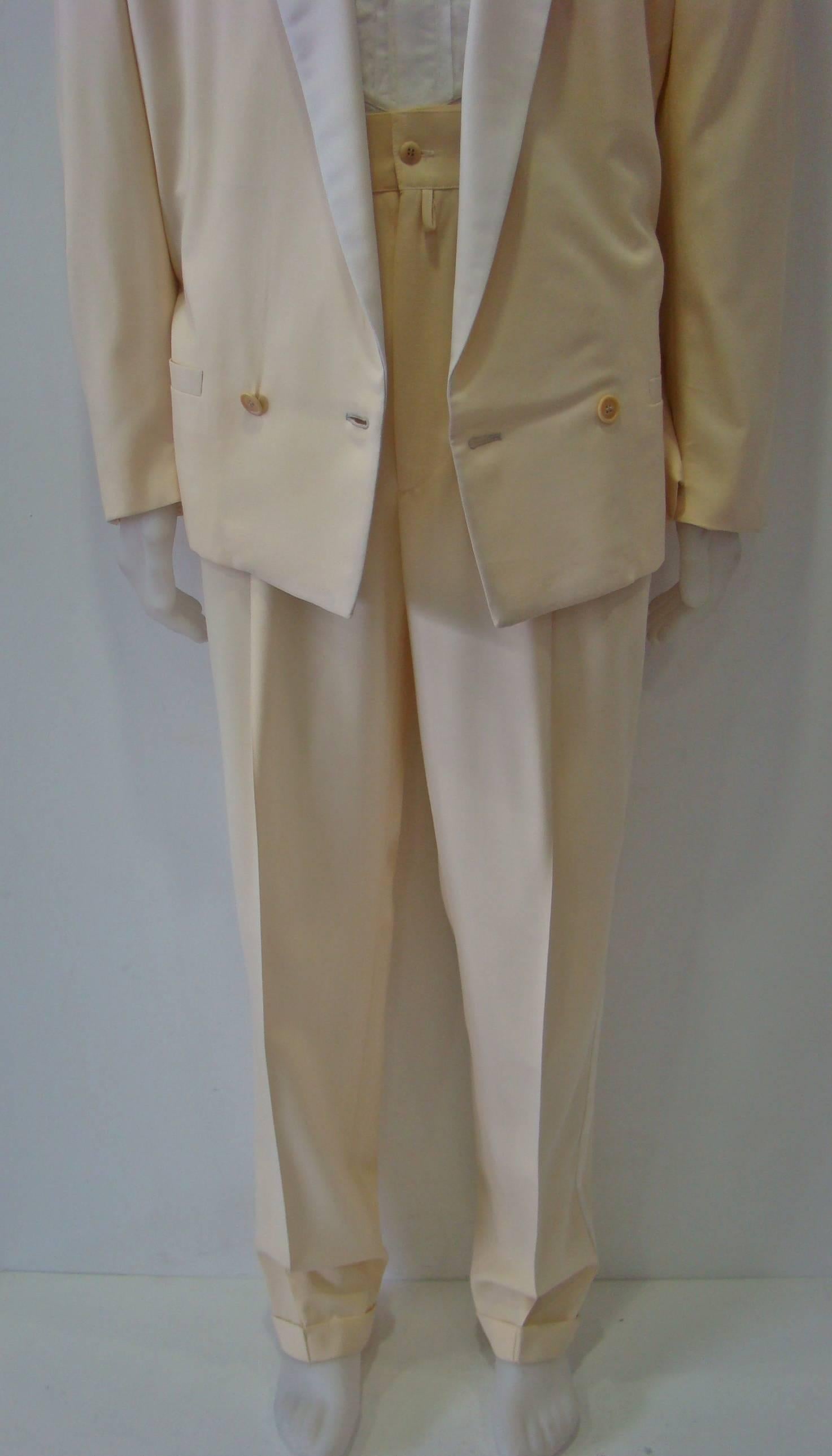 Gianni Versace Beige Wool Tuxedo Suit For Sale 2