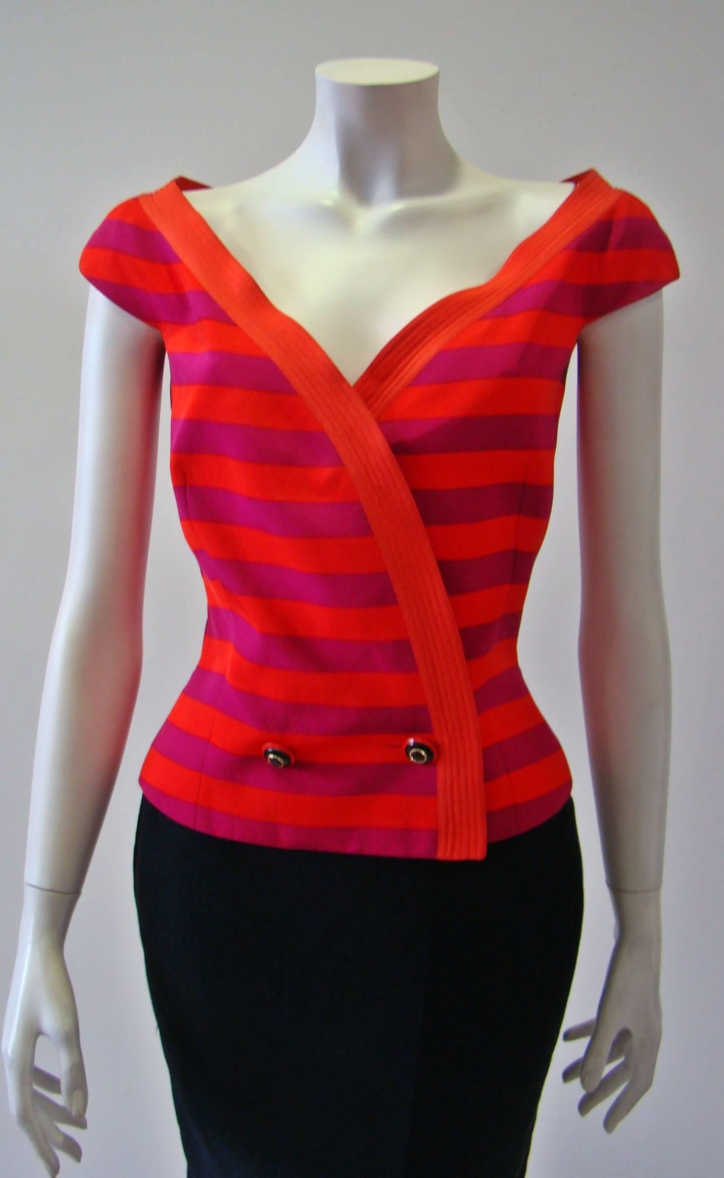 Red Istante By Gianni Versace Striped Jacket Spring 1991 For Sale