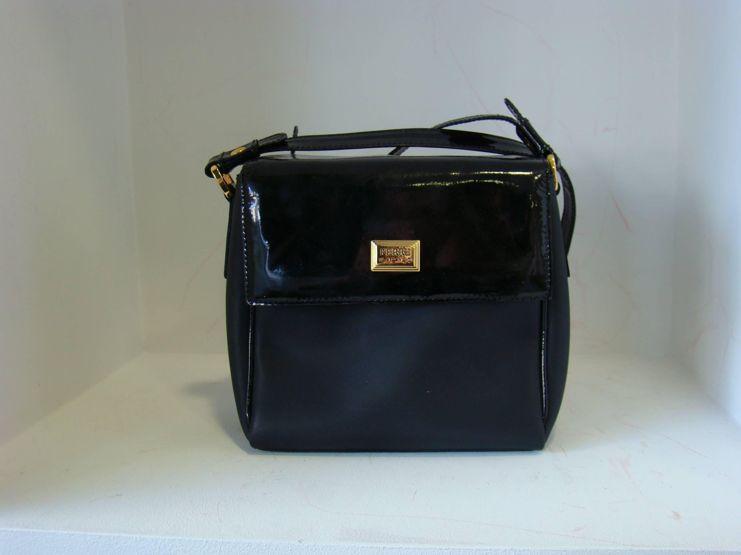 Gianfranco Ferre Black Leather Shoulder Bag. Length 18cm, height 18cm, width 8cm