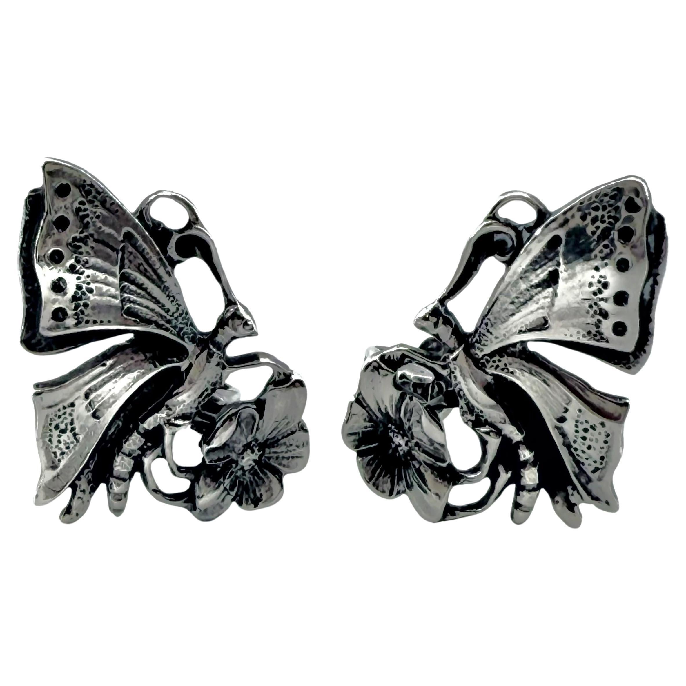 Guglielmo Cini Butterfly Flora Earrings ClipOn Sterling Silver For Sale