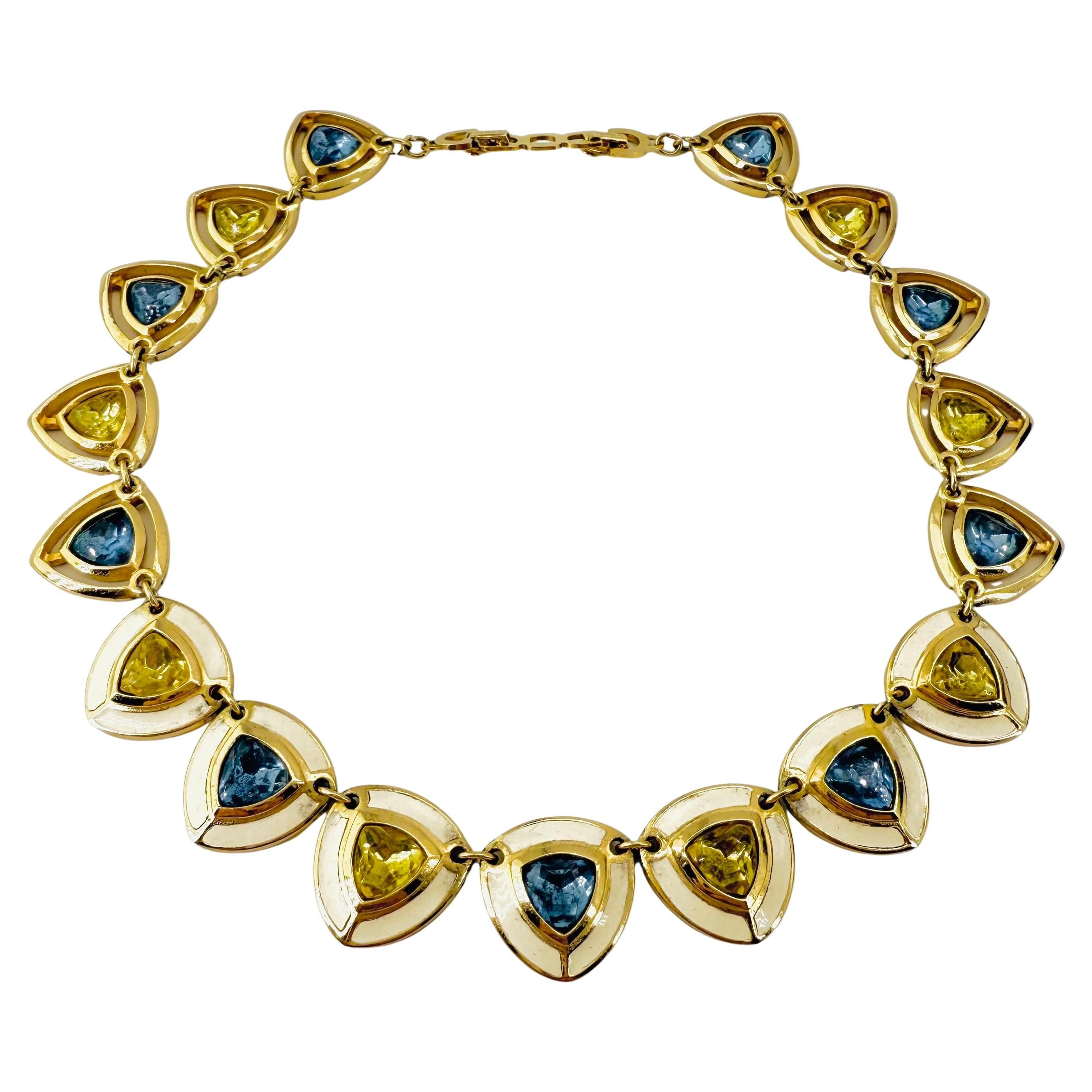 1970 Christian Dior Collier en cristal avec cristaux bleu ciel et jaune citron en vente