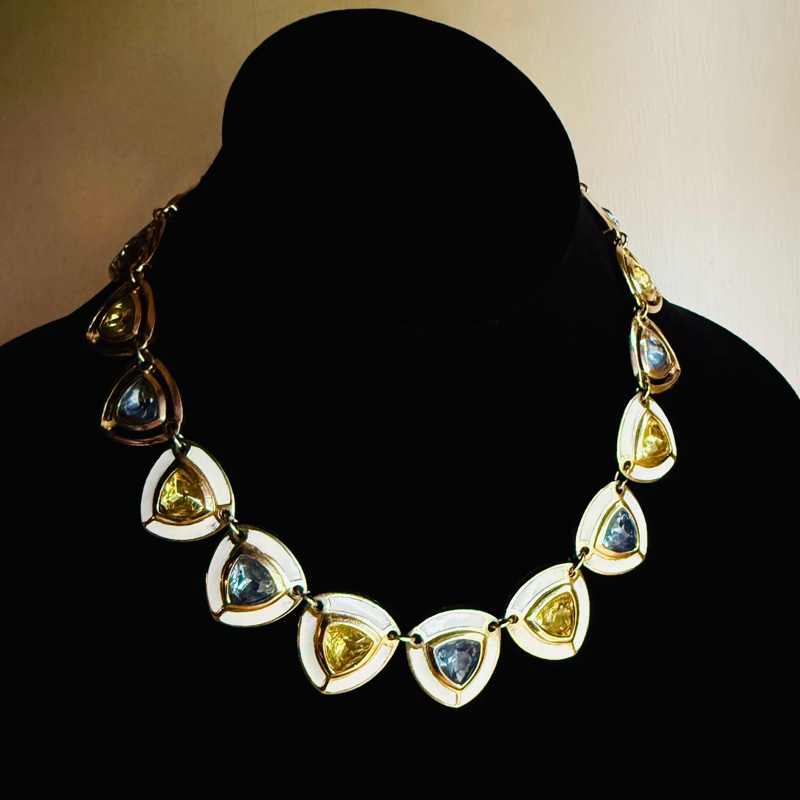 1970 Christian Dior Collier en cristal avec cristaux bleu ciel et jaune citron État moyen - En vente à Hyattsville, MD