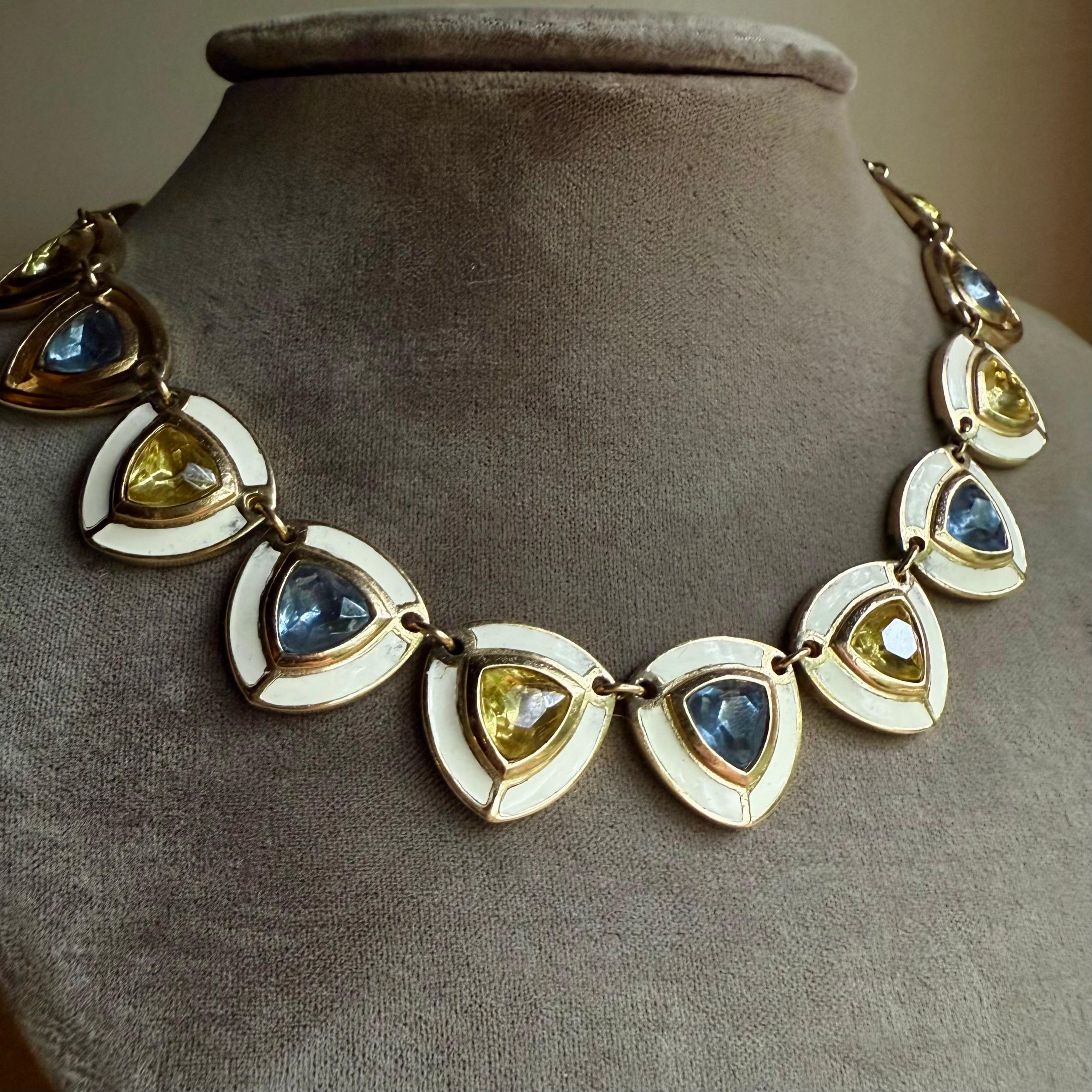 Moderne 1970 Christian Dior Collier en cristal avec cristaux bleu ciel et jaune citron en vente