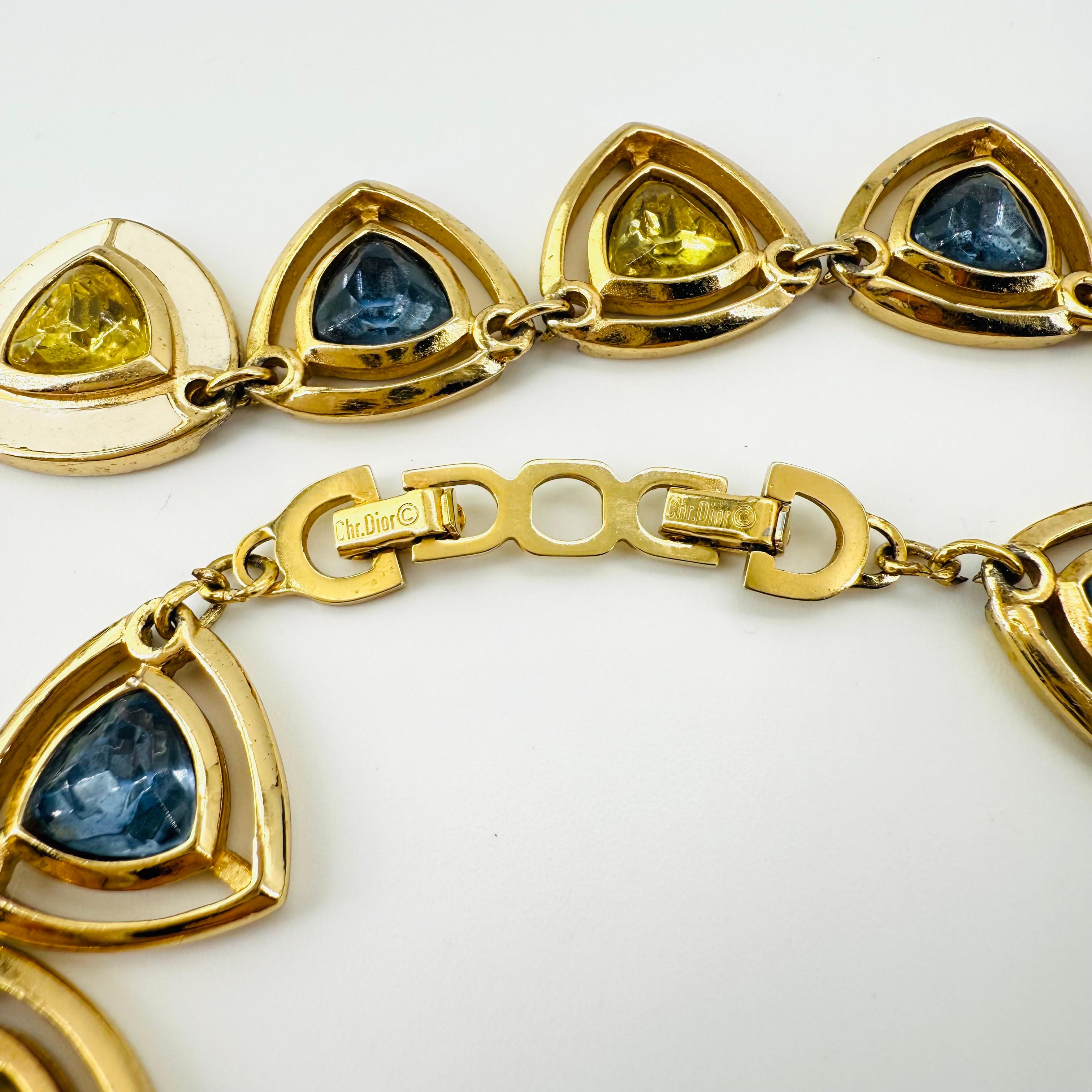 1970 Christian Dior Collier en cristal avec cristaux bleu ciel et jaune citron en vente 4