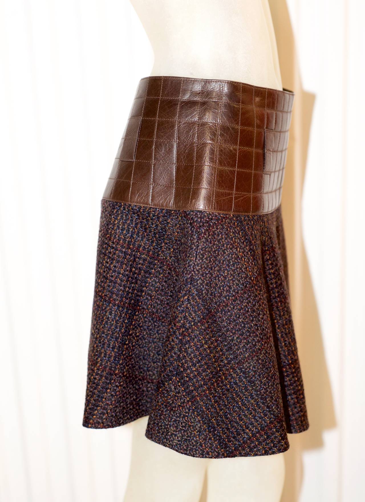 Chanel Jacket and Skirt Ensemble with Crocodile-Stamped Leather Detail For Sale 2