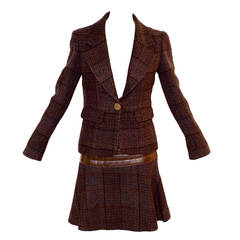 Chanel Jacket and Skirt Ensemble with Crocodile-Stamped Leather Detail
