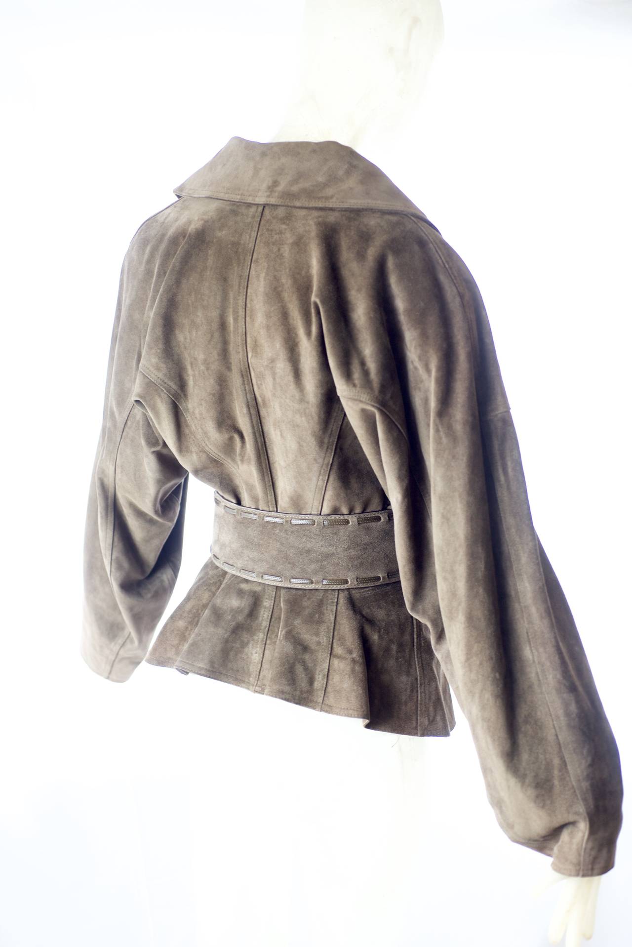A Very Rare 1989 Azzedine Alaia Suede Lace-up Jacket In Excellent Condition For Sale In New York, NY