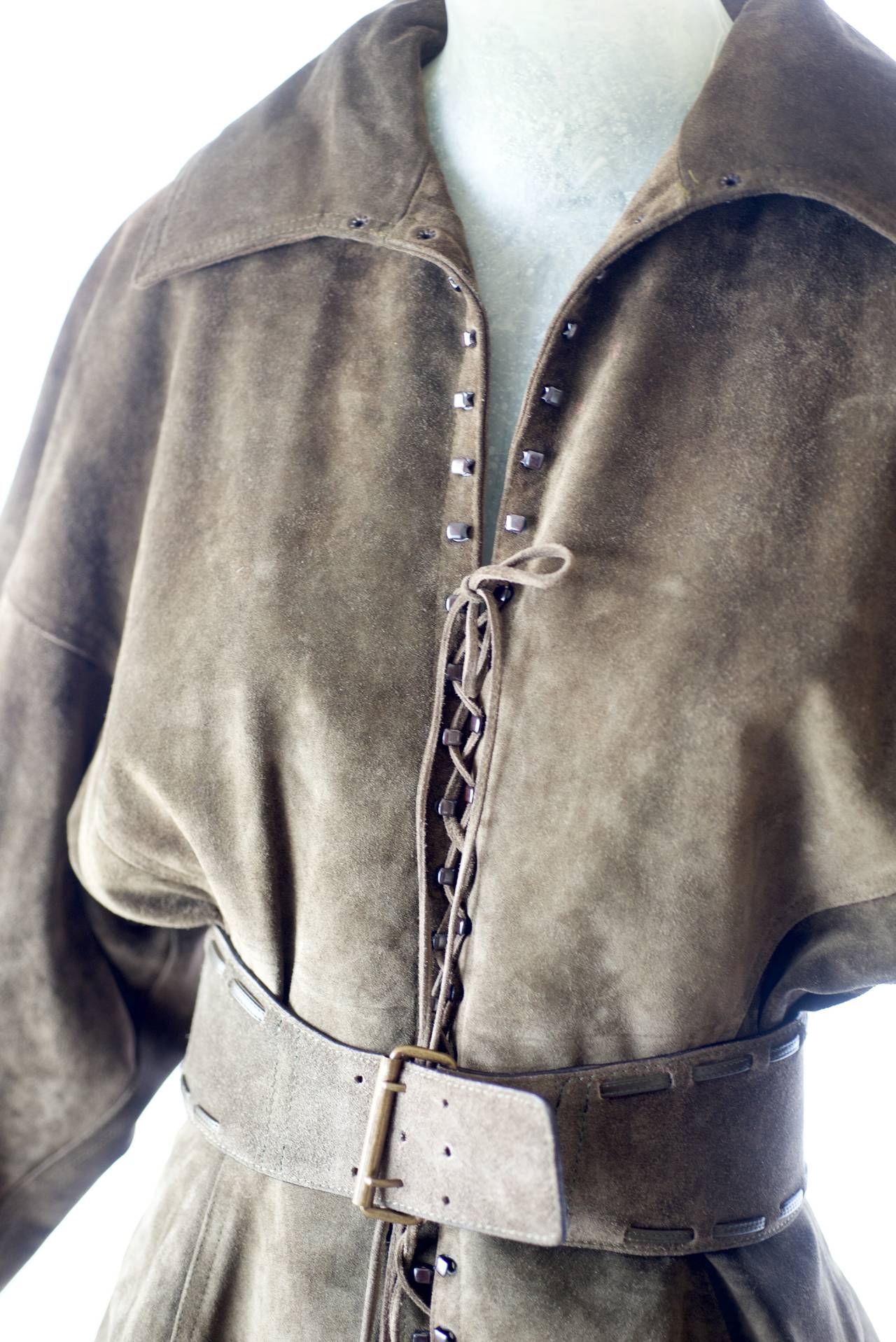 A Very Rare 1989 Azzedine Alaia Suede Lace-up Jacket For Sale 1